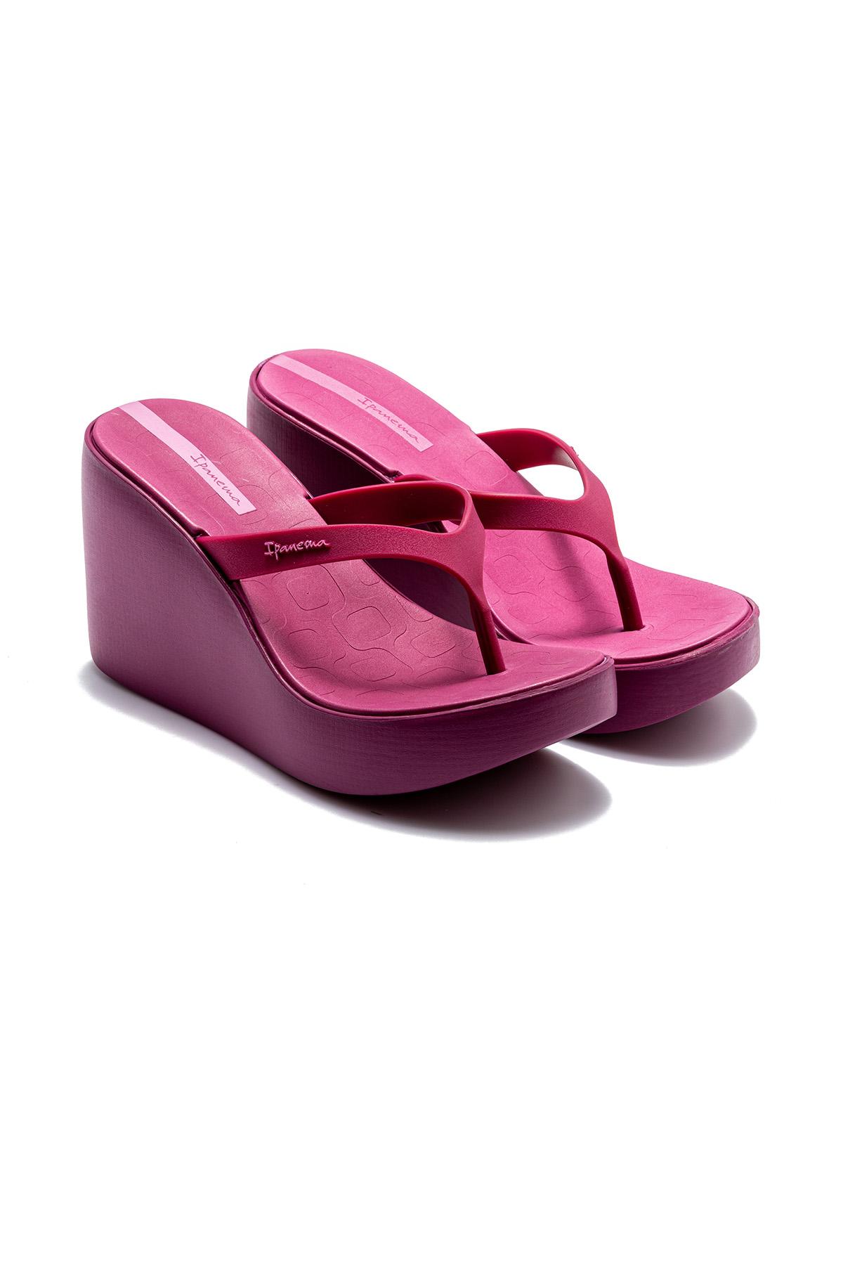 High Fashion Fem Topuklu Kadın Parmak Arası Terlik Fuşya 35/40