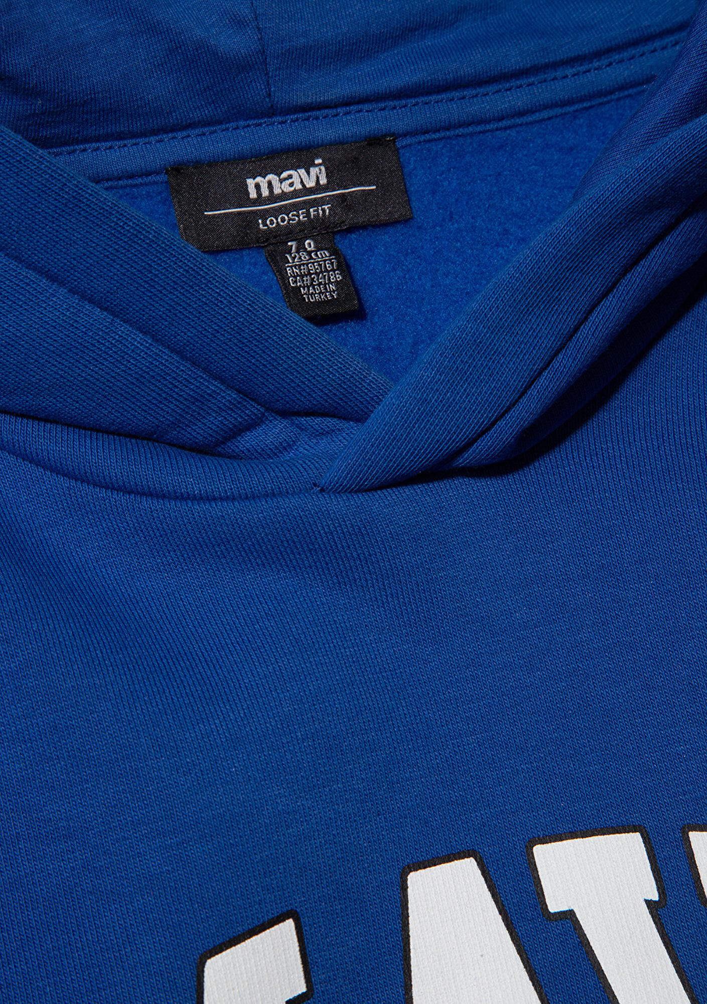 Mavi Mavi Logo Baskılı Mavi Kapüşonlu Sweatshirt 6610110-70896