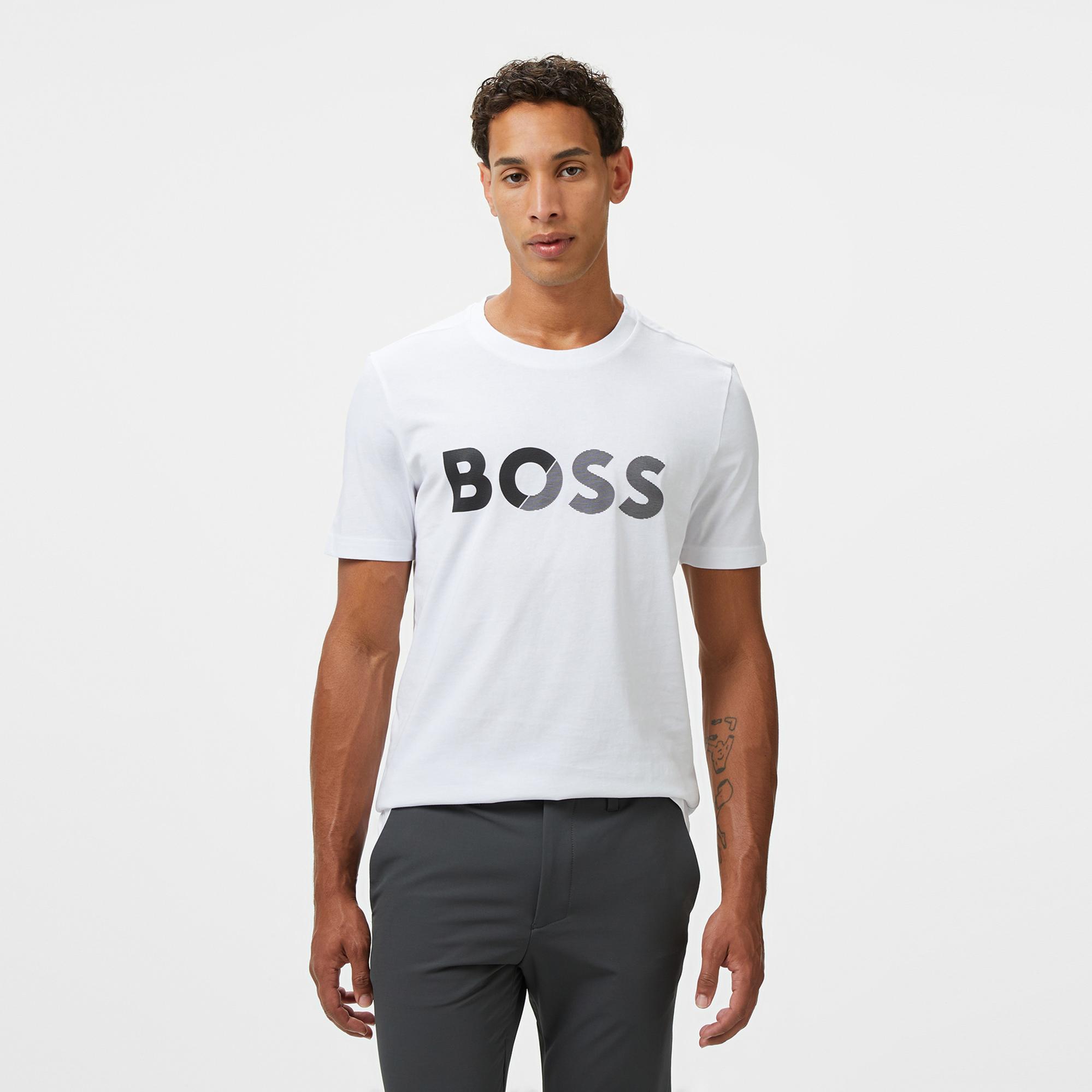 Boss Tape Logo Erkek Beyaz T-Shirt