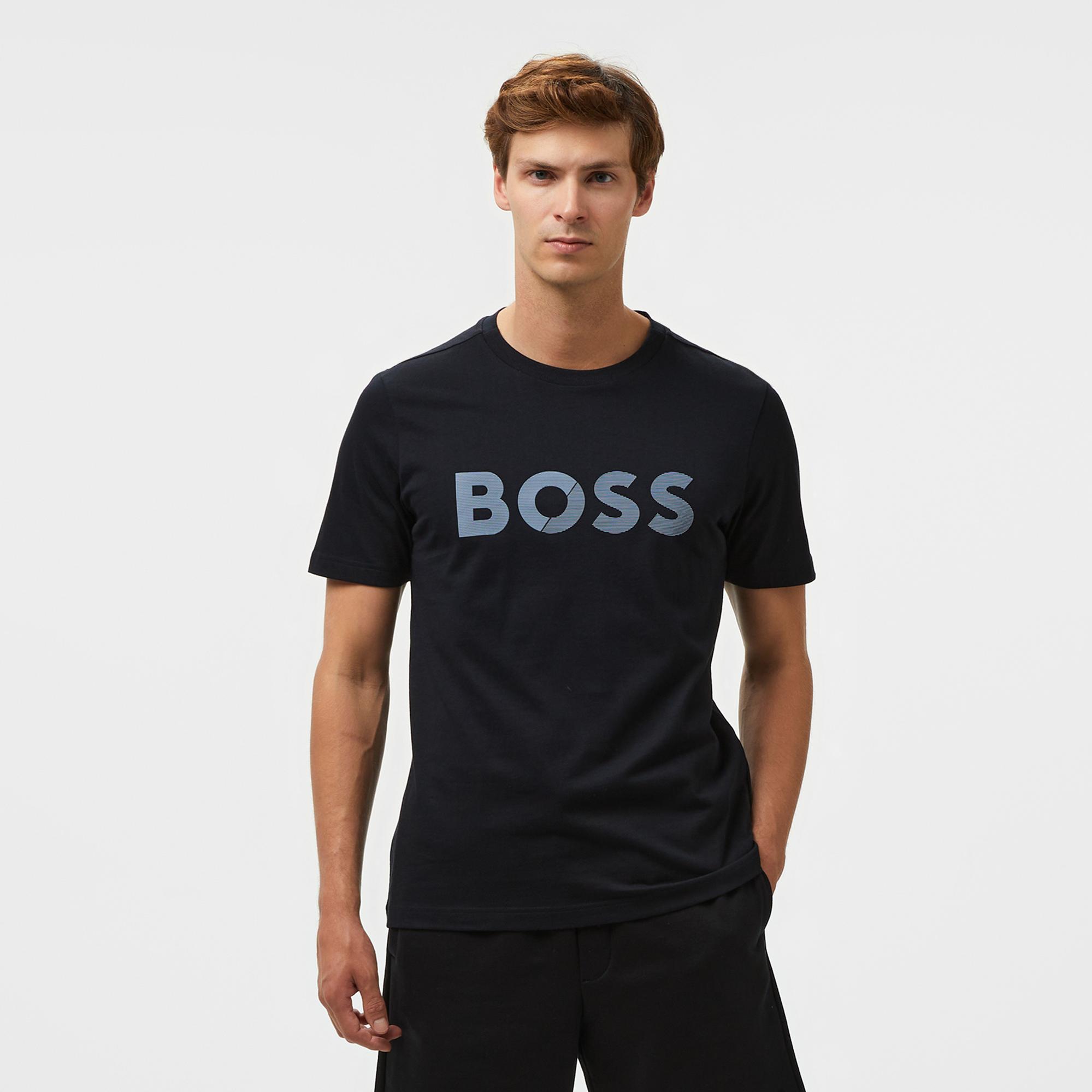 Boss Tape Logo Erkek Mavi T-Shirt