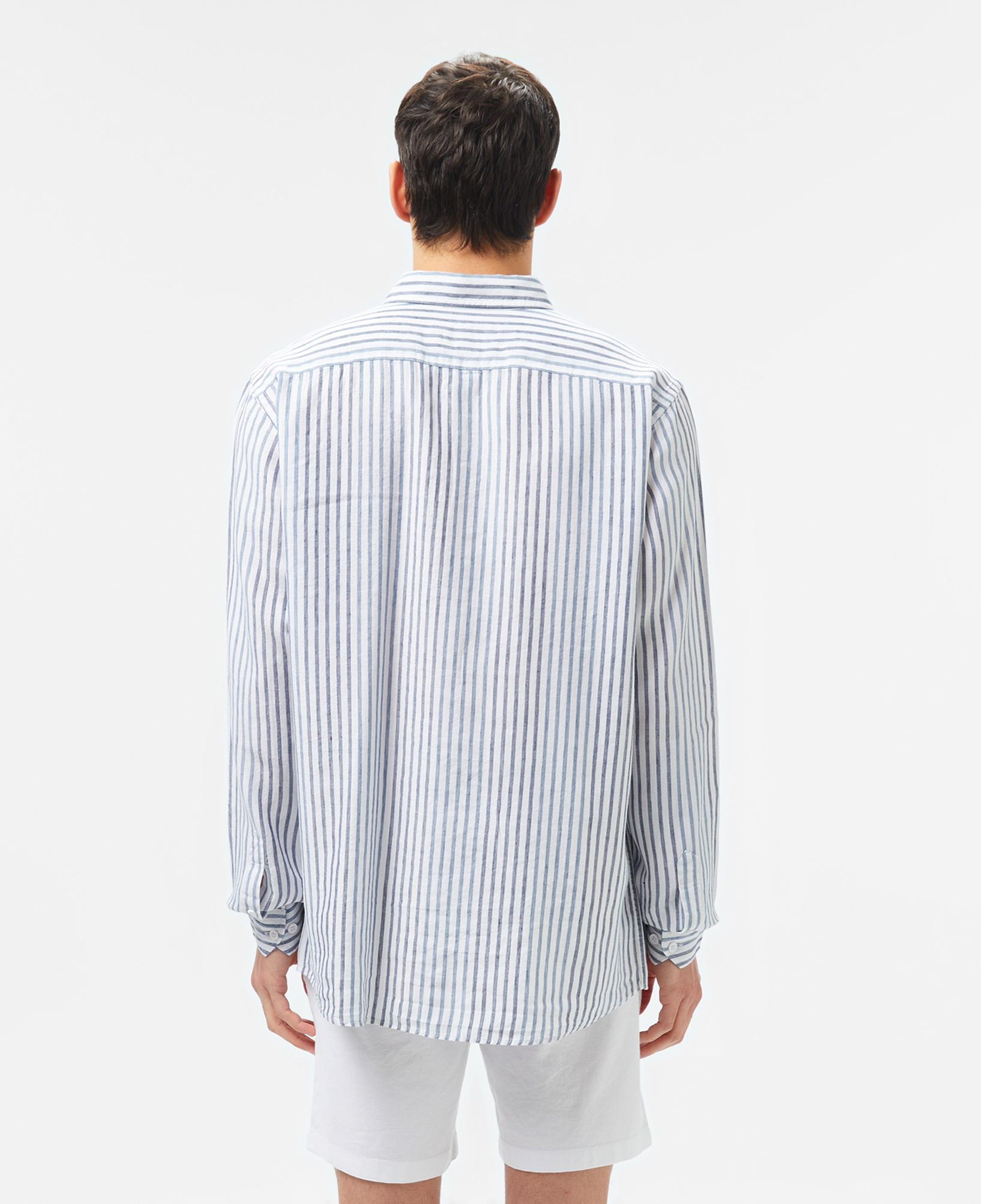 Lacoste Erkek Regular Fit Çizgili Keten Koyu Mavi Gömlek