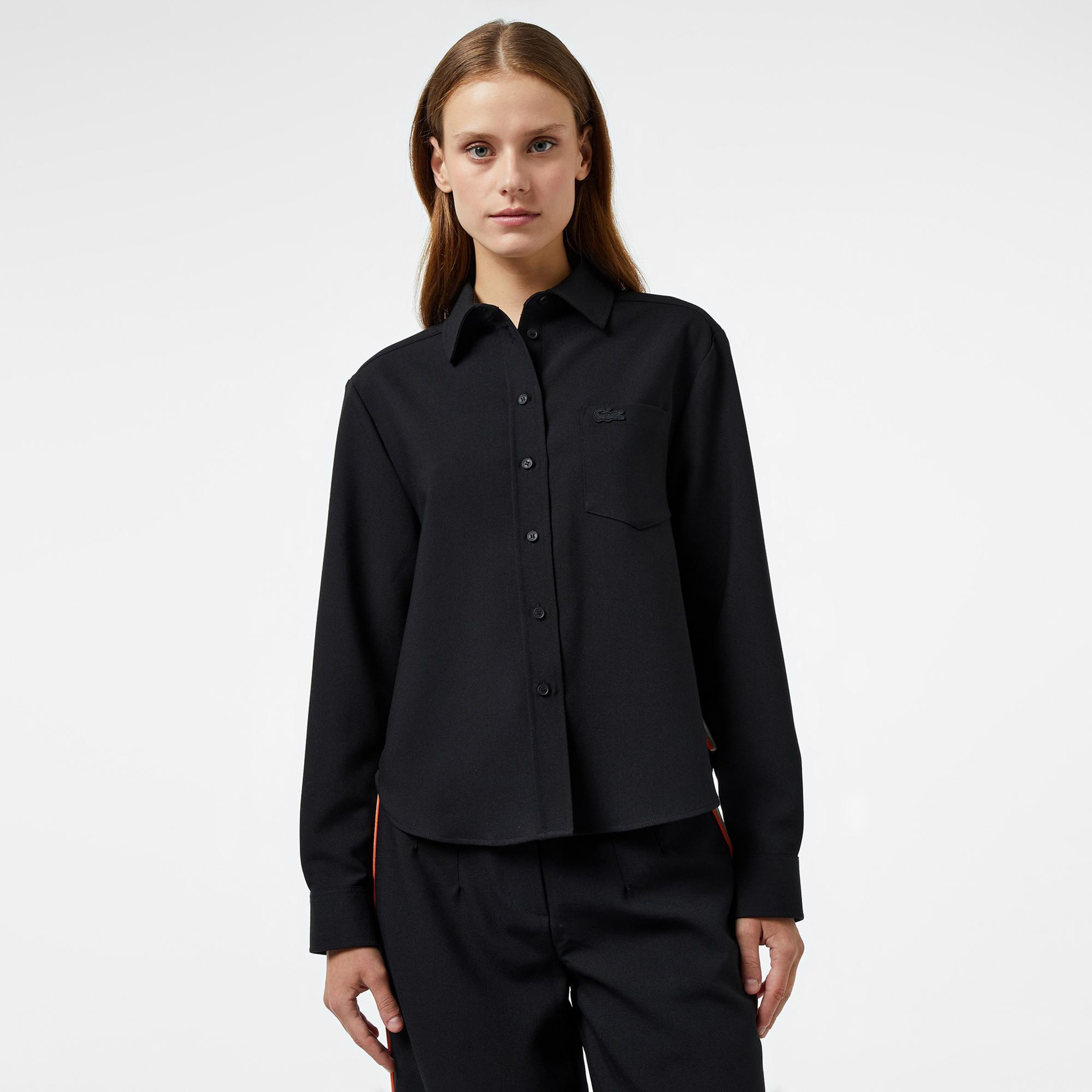 Lacoste Kadın Oversize Fit Gömlek Yaka Siyah Gömlek