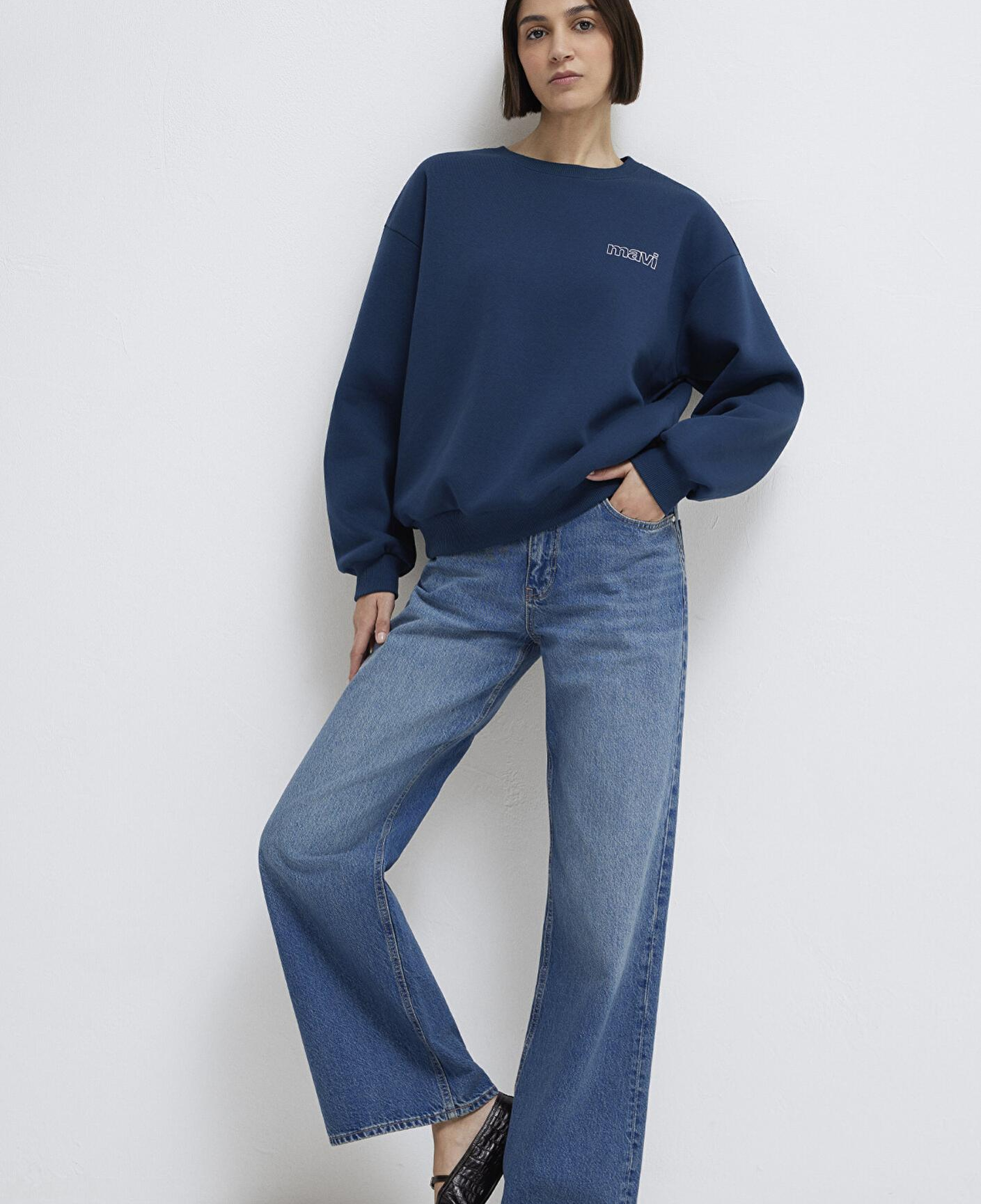 Mavi Mavi Logo Baskılı Lacivert Sweatshirt 1611656-82454