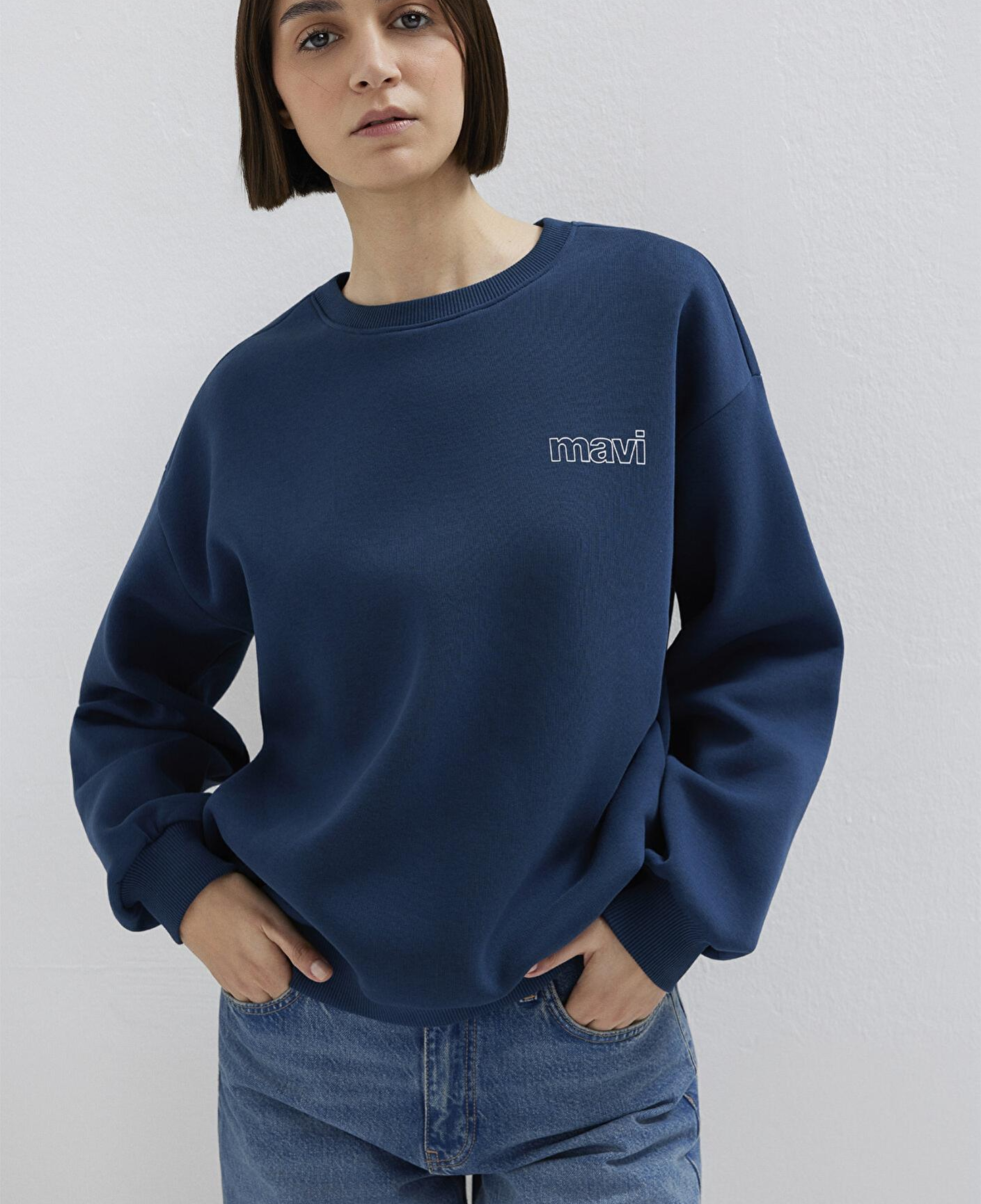 Mavi Mavi Logo Baskılı Lacivert Sweatshirt 1611656-82454