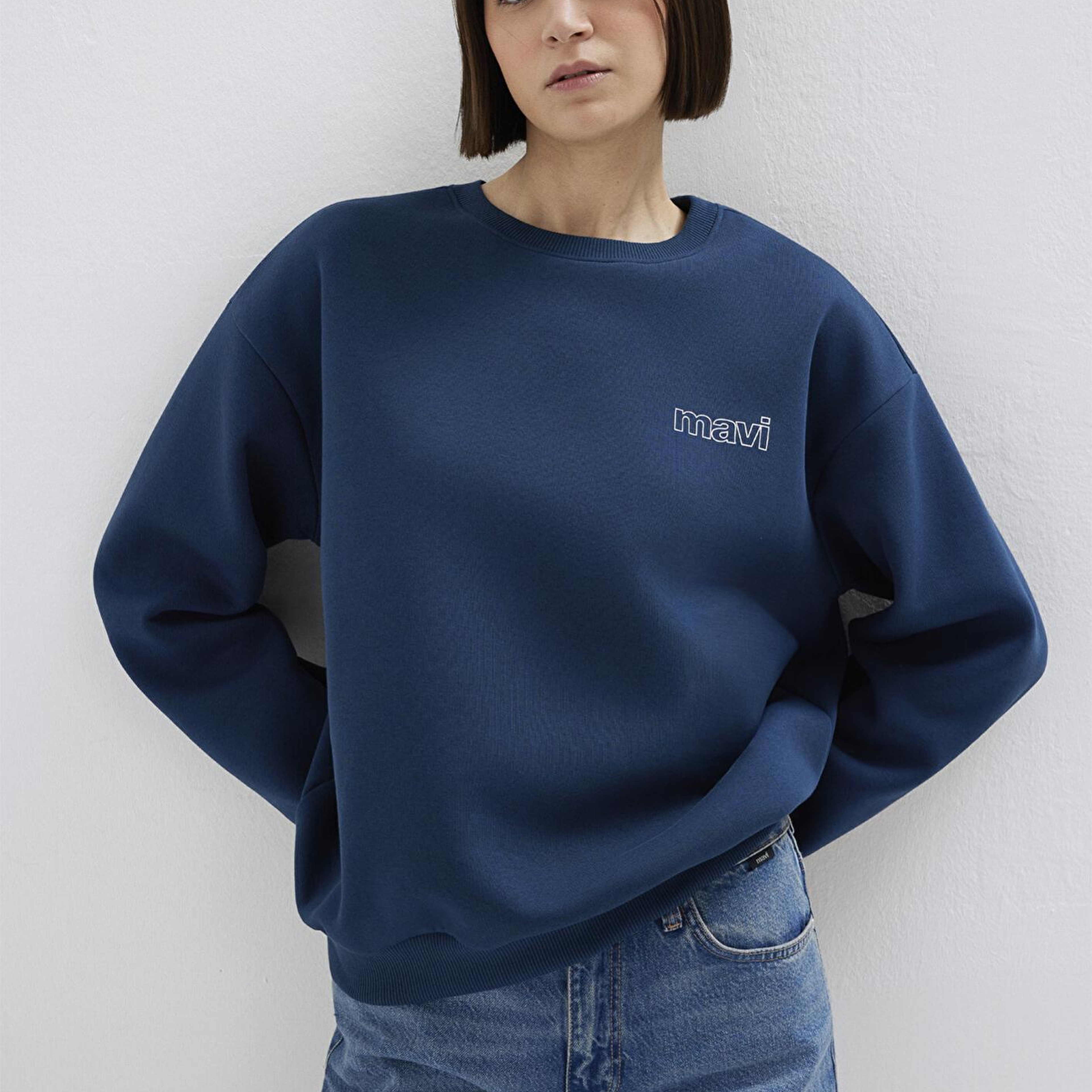 Mavi Mavi Logo Baskılı Lacivert Sweatshirt 1611656-82454