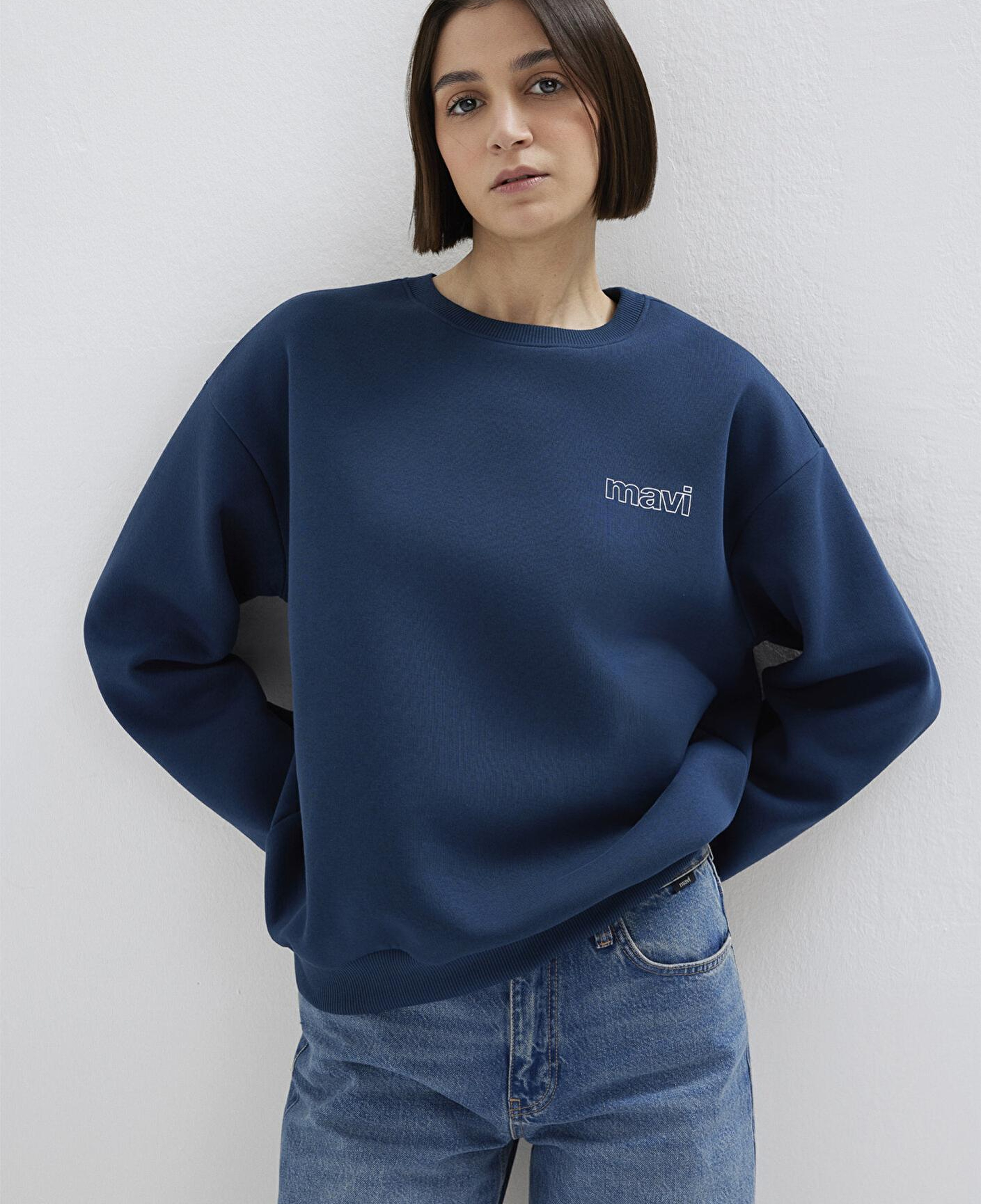 Mavi Mavi Logo Baskılı Lacivert Sweatshirt 1611656-82454