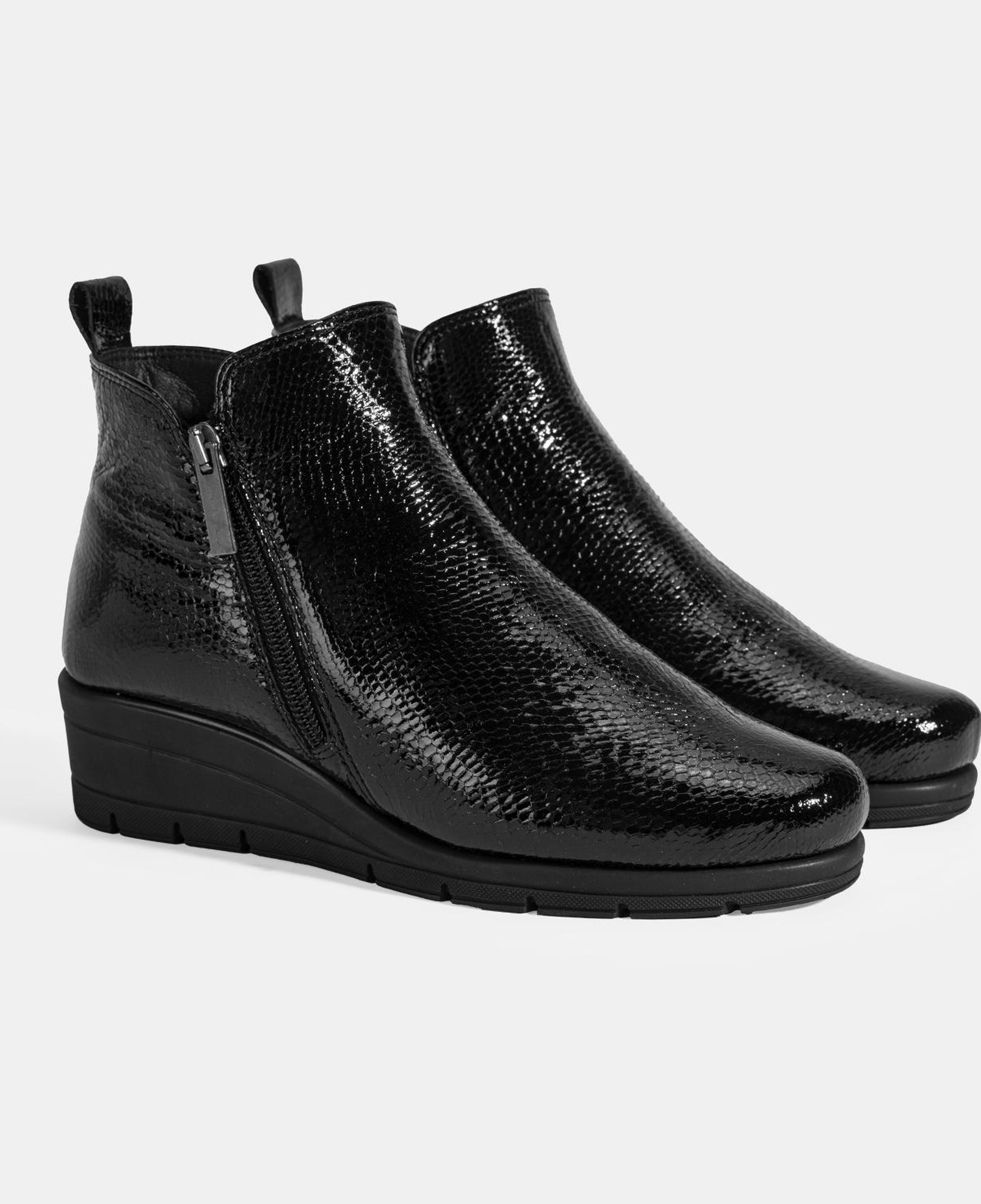 Kadın Siyah DesaComfort Çift Fermuarlı Dolgu Topuklu Deri Bot