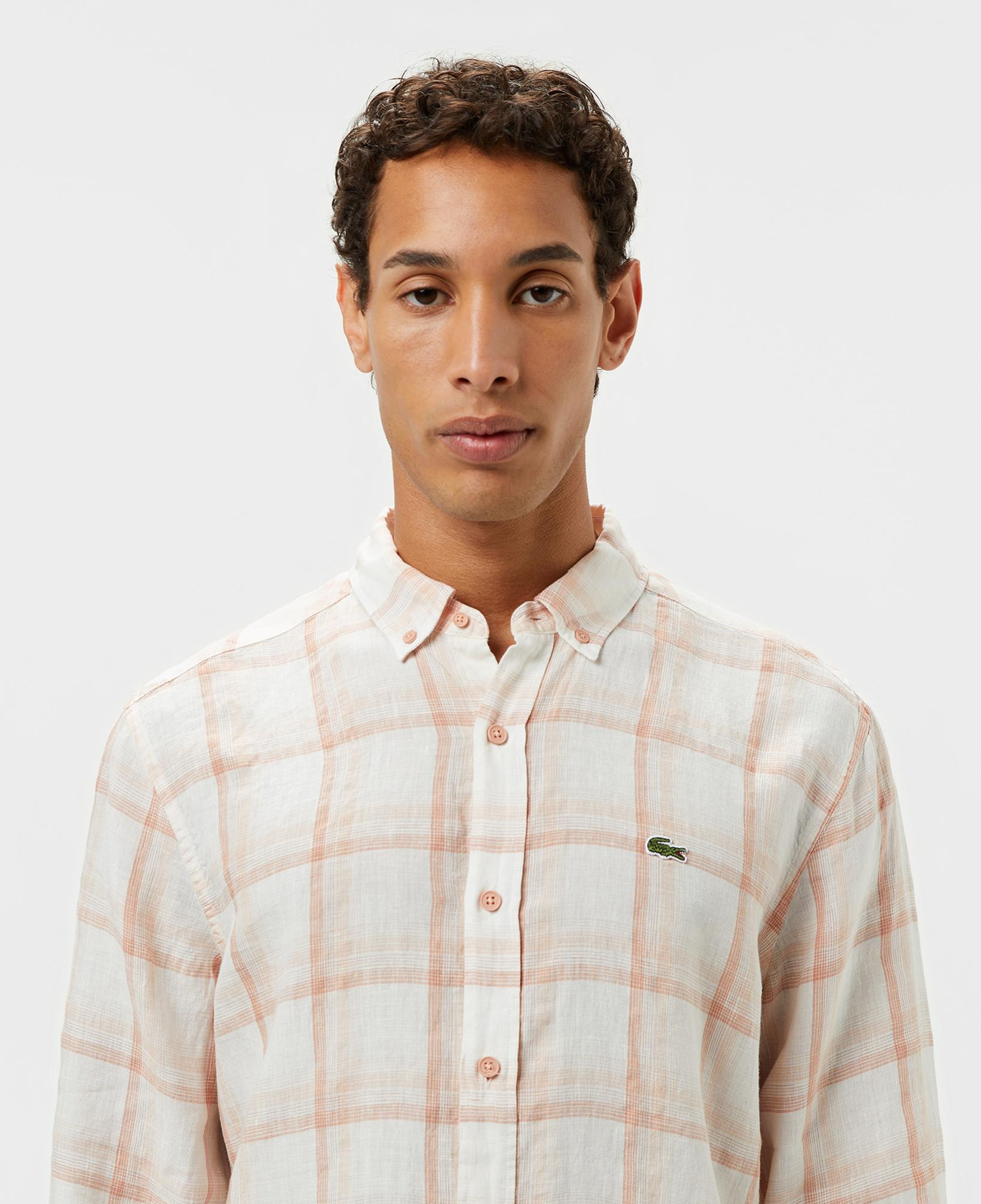 Lacoste Erkek Regular Fit Ekose Keten Açık Kahverengi Gömlek