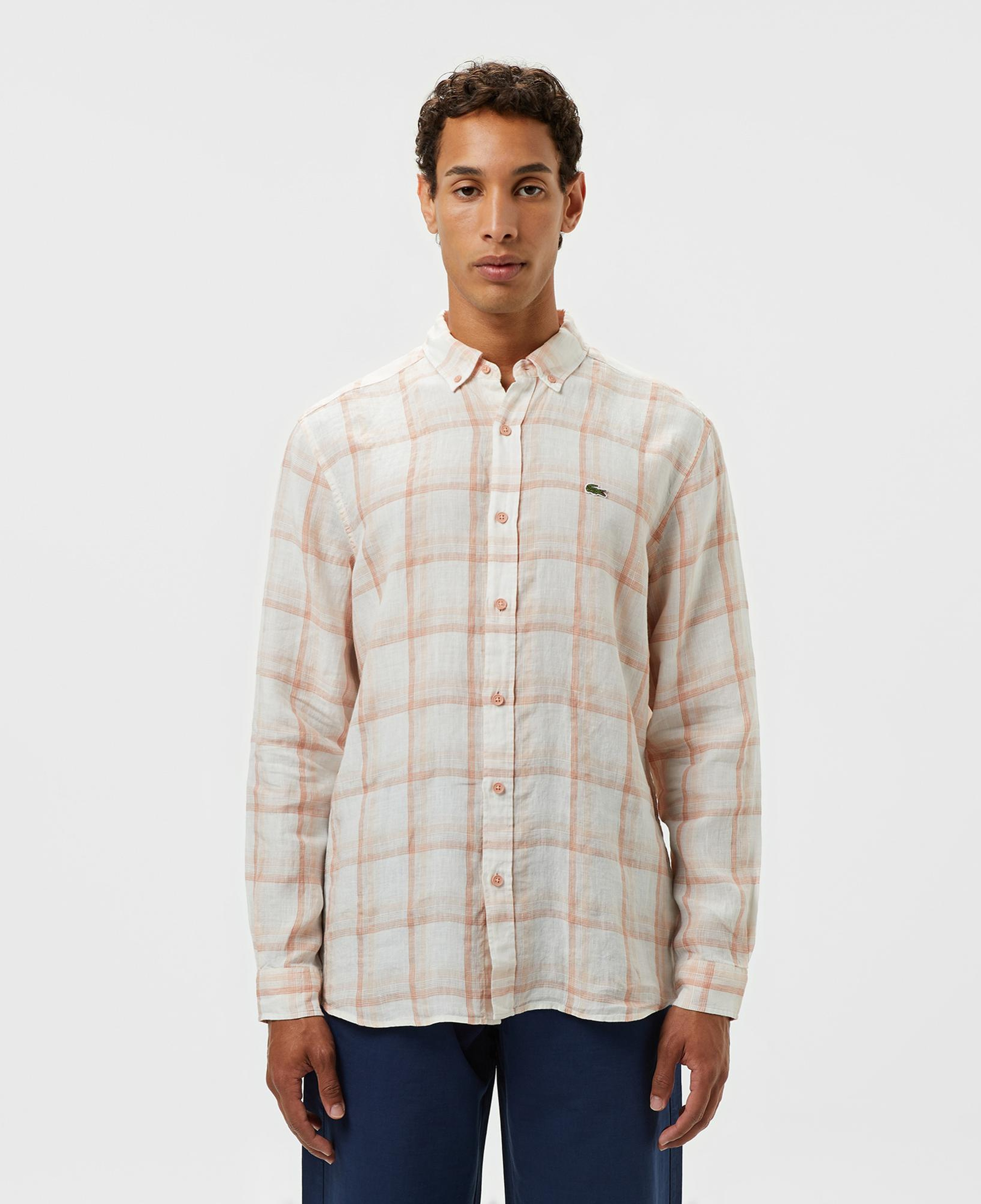 Lacoste Erkek Regular Fit Ekose Keten Açık Kahverengi Gömlek