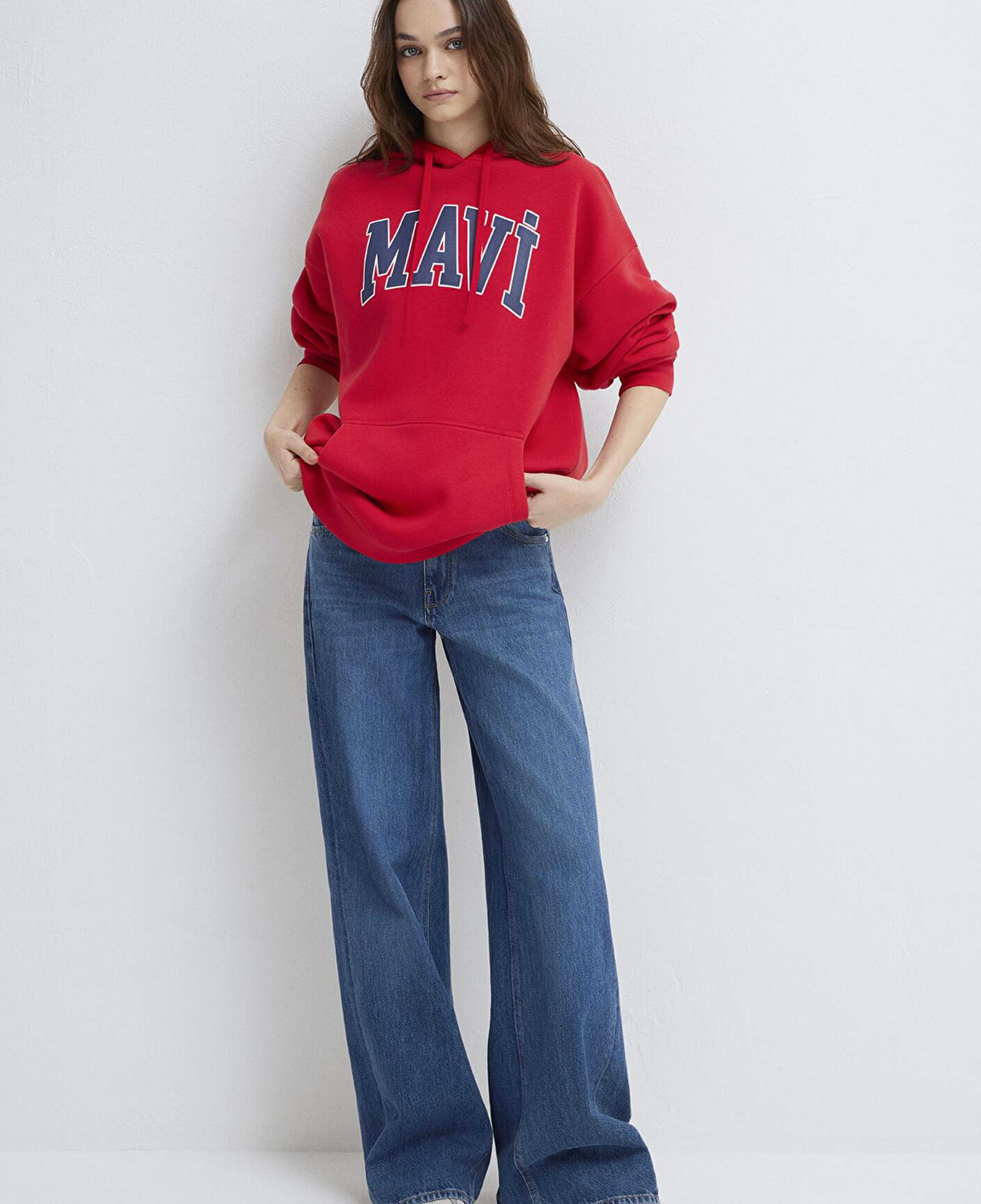 Mavi Mavi Logo Baskılı Kapüşonlu Kırmızı Sweatshirt 1600361-82054