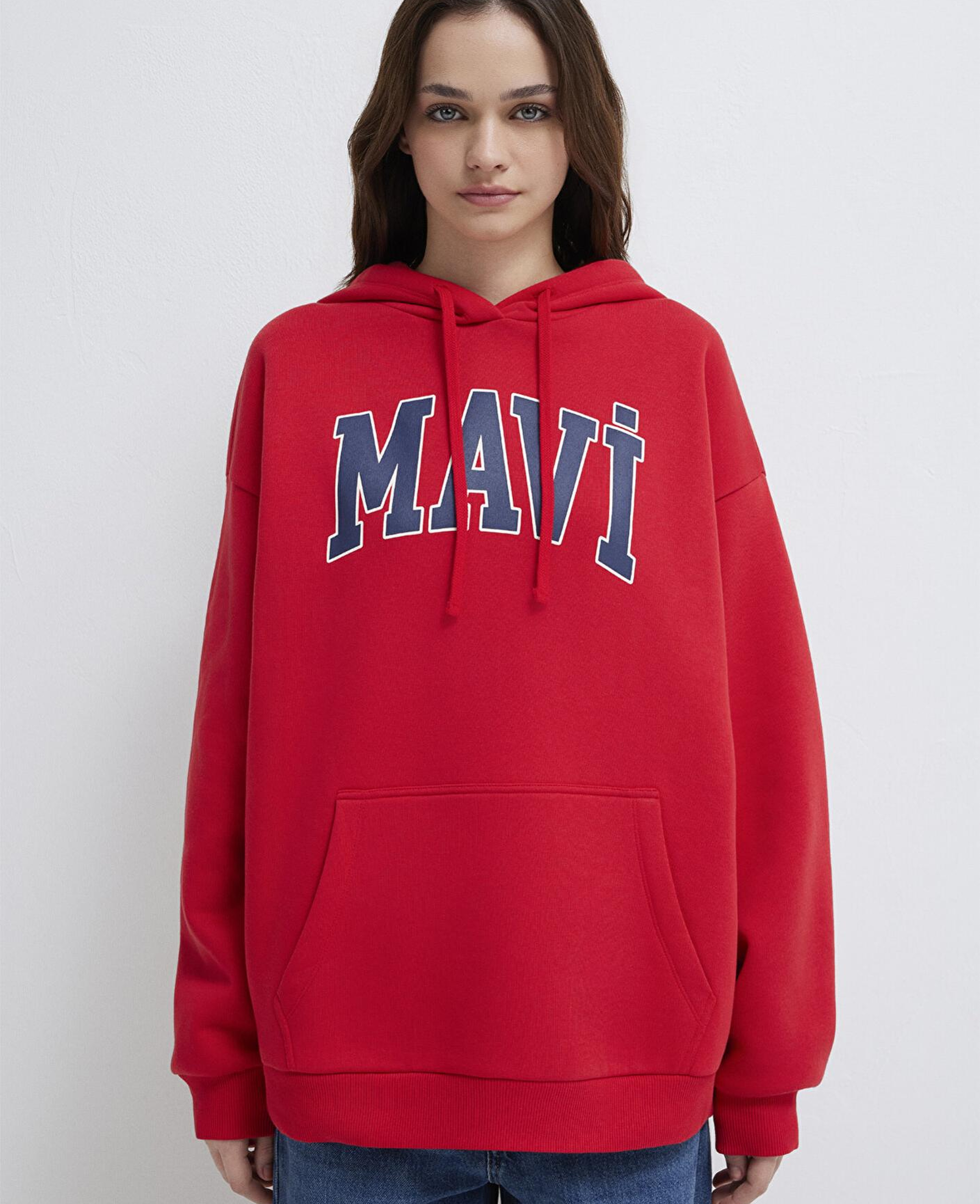 Mavi Mavi Logo Baskılı Kapüşonlu Kırmızı Sweatshirt 1600361-82054