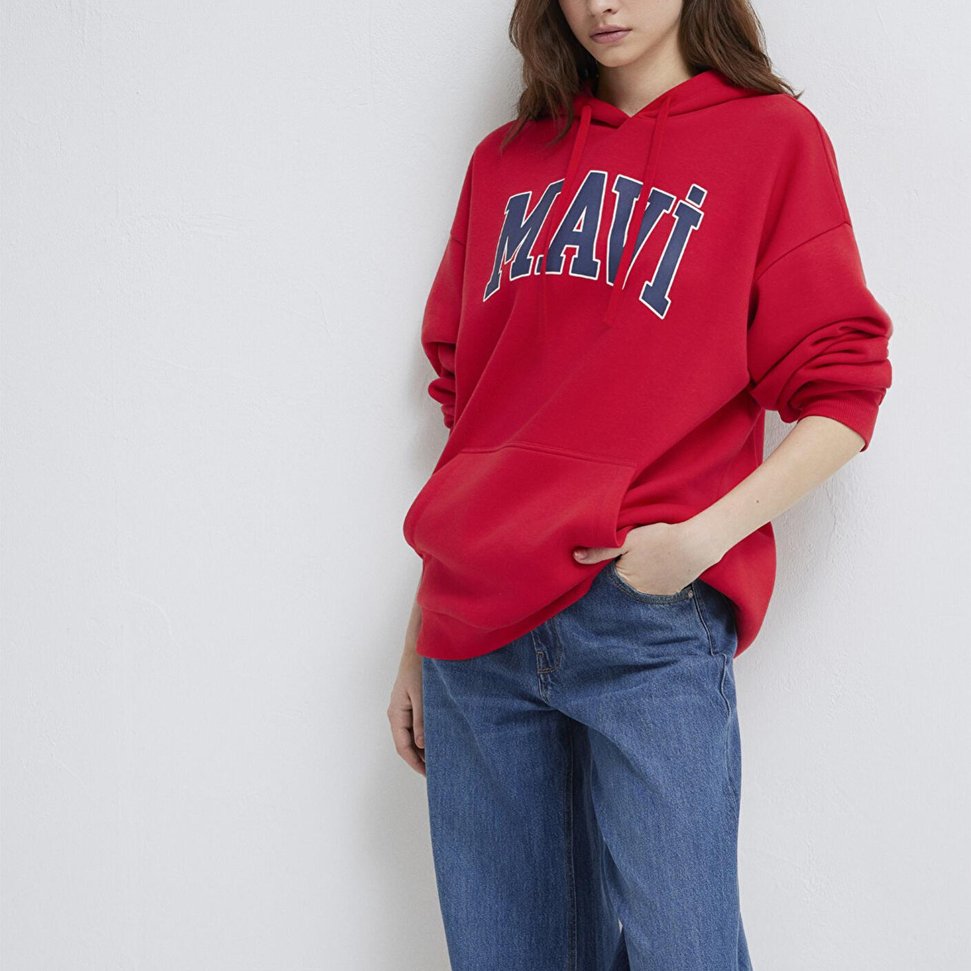 Mavi Mavi Logo Baskılı Kapüşonlu Kırmızı Sweatshirt 1600361-82054