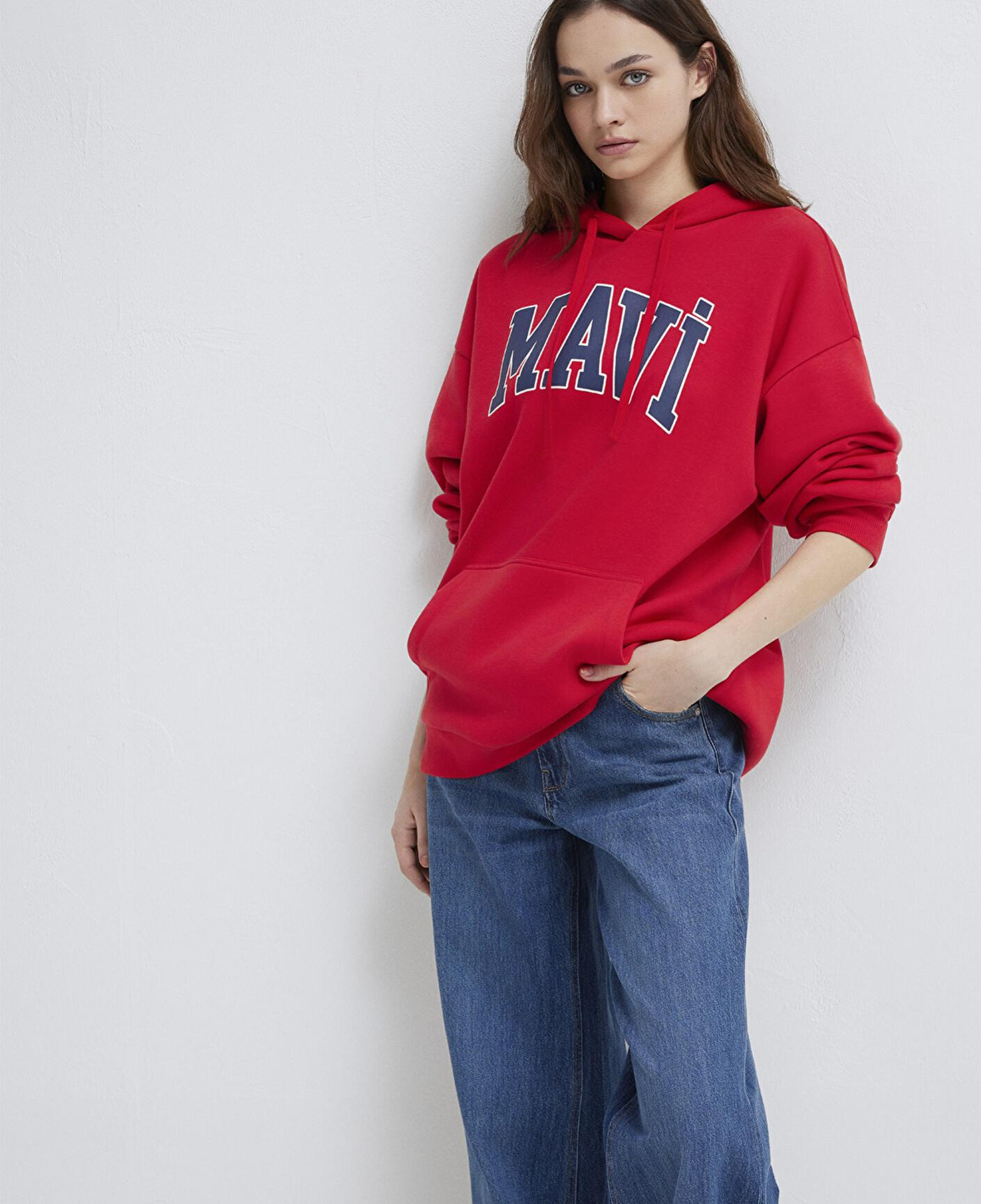 Mavi Mavi Logo Baskılı Kapüşonlu Kırmızı Sweatshirt 1600361-82054