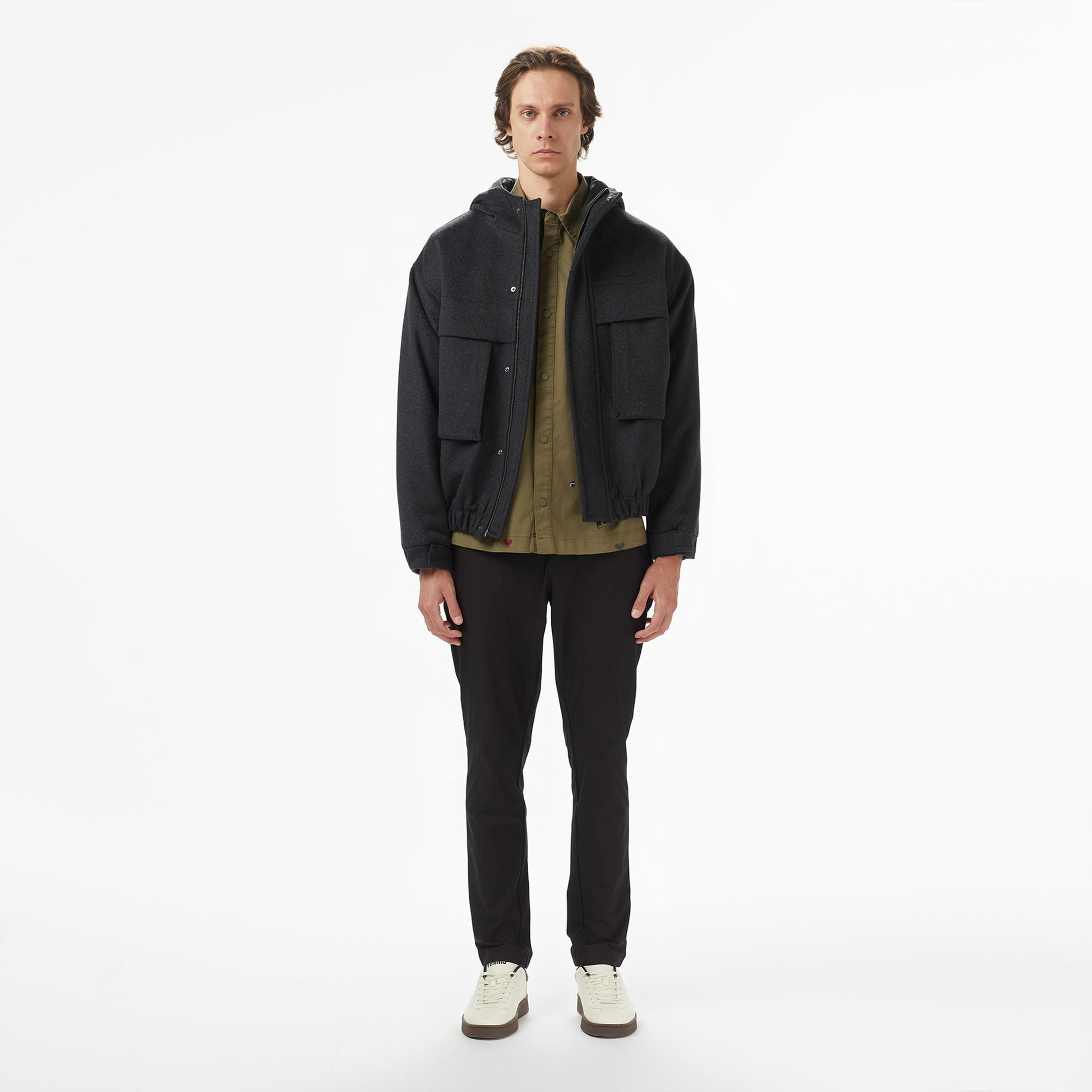 Lacoste Erkek Kapüşonlu Koyu Gri Mont