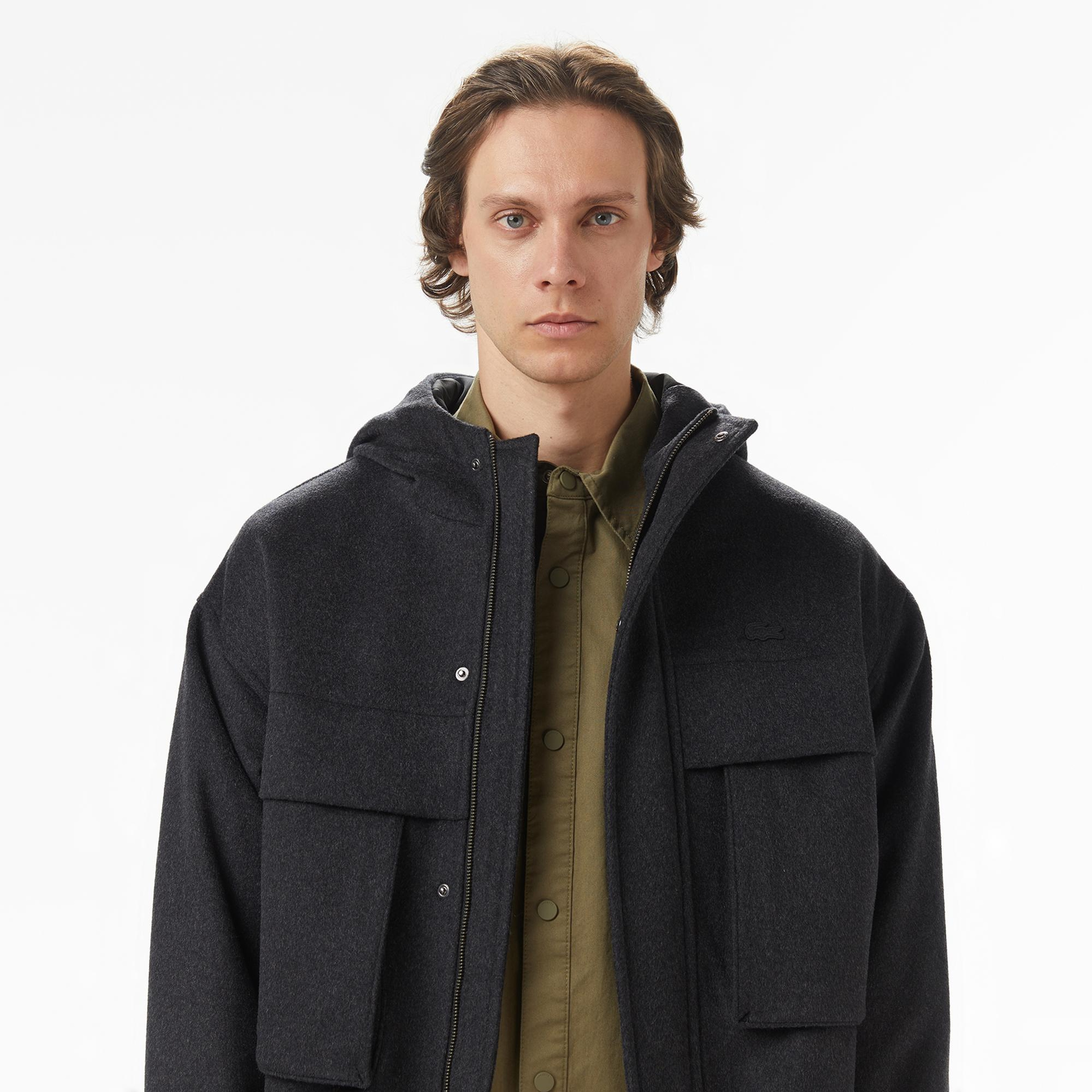 Lacoste Erkek Kapüşonlu Koyu Gri Mont