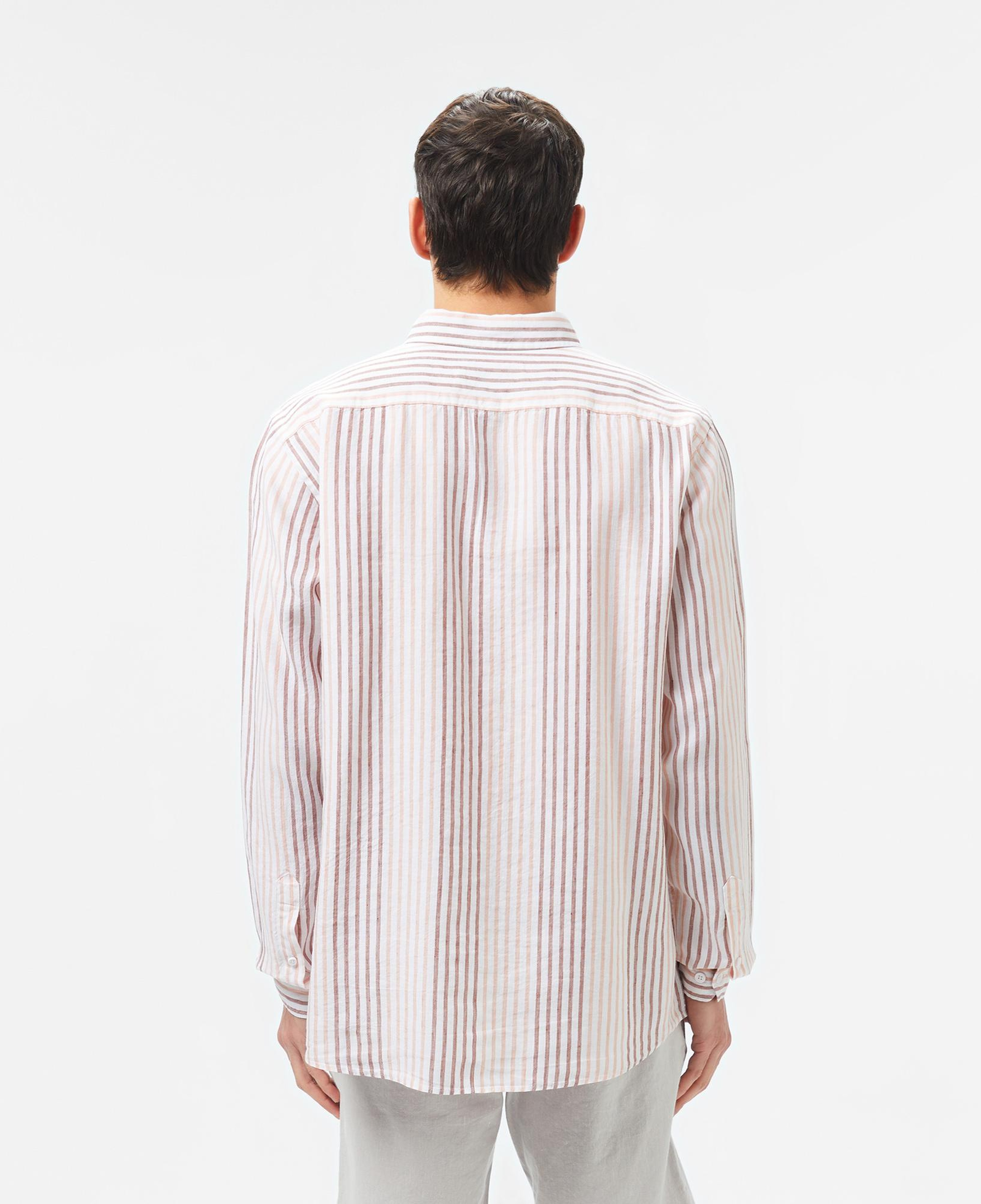 Lacoste Erkek Regular Fit Çizgili Keten Kahverengi Gömlek