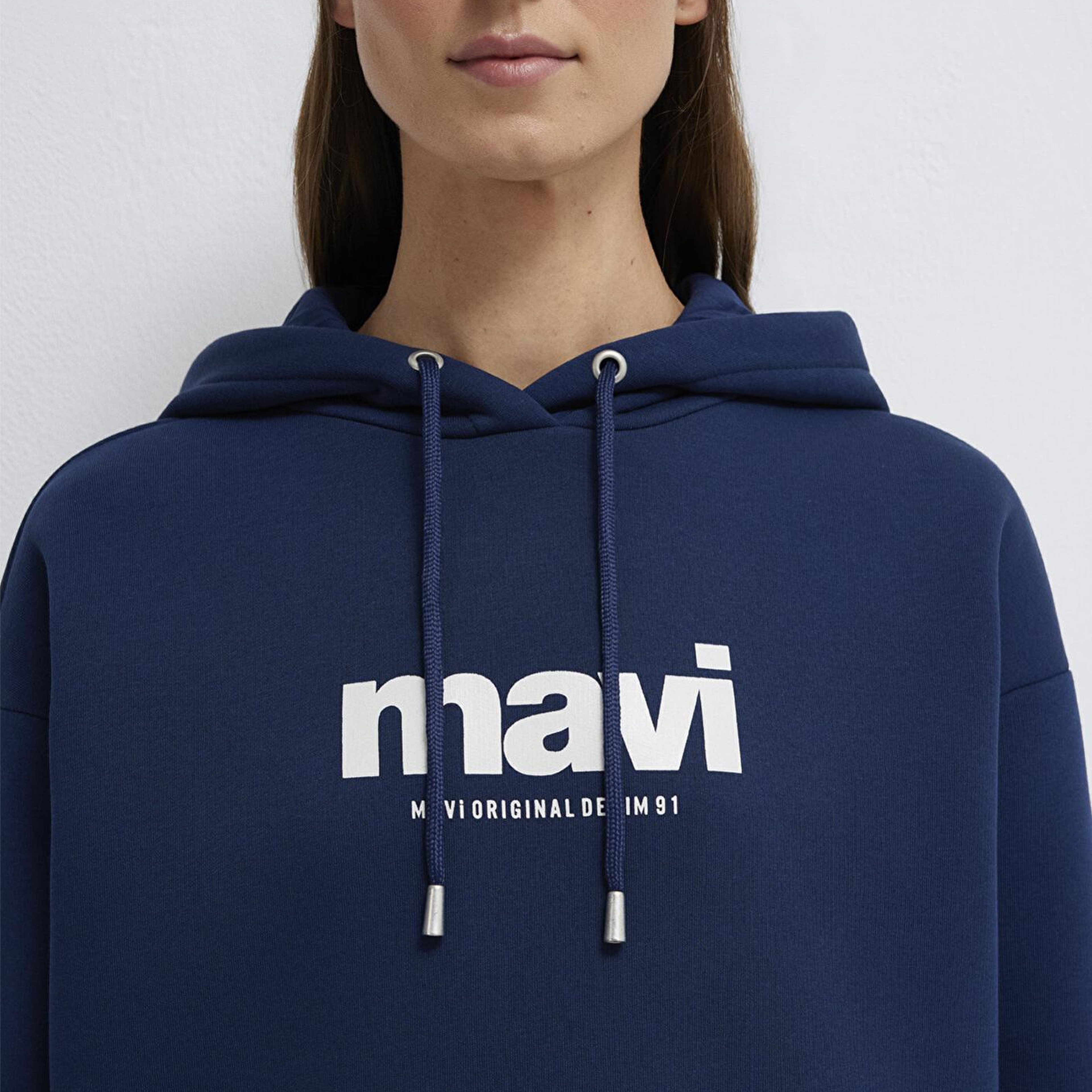 Mavi Mavi Logo Baskılı Kapüşonlu Lacivert Sweatshirt 168334-70488