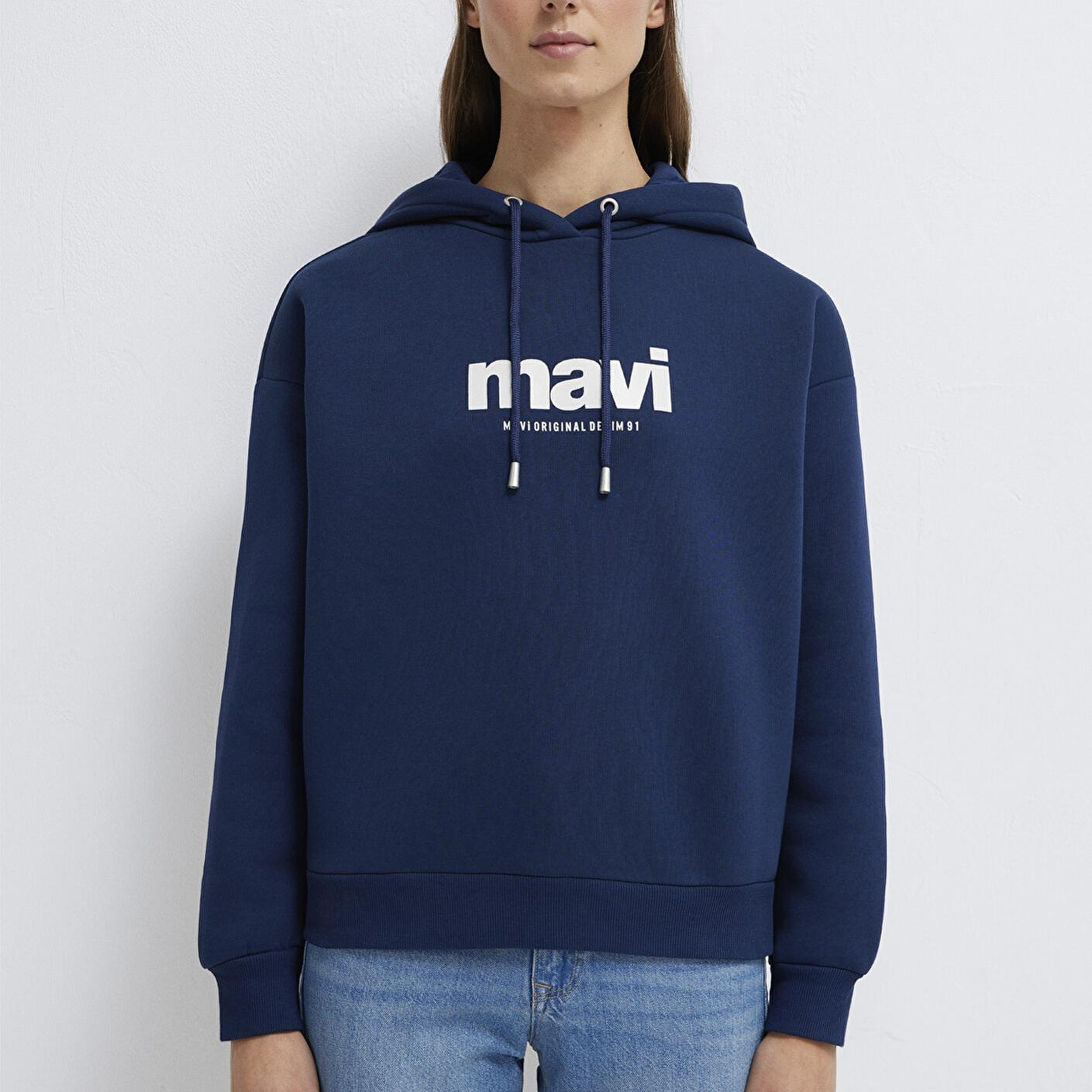 Mavi Mavi Logo Baskılı Kapüşonlu Lacivert Sweatshirt 168334-70488