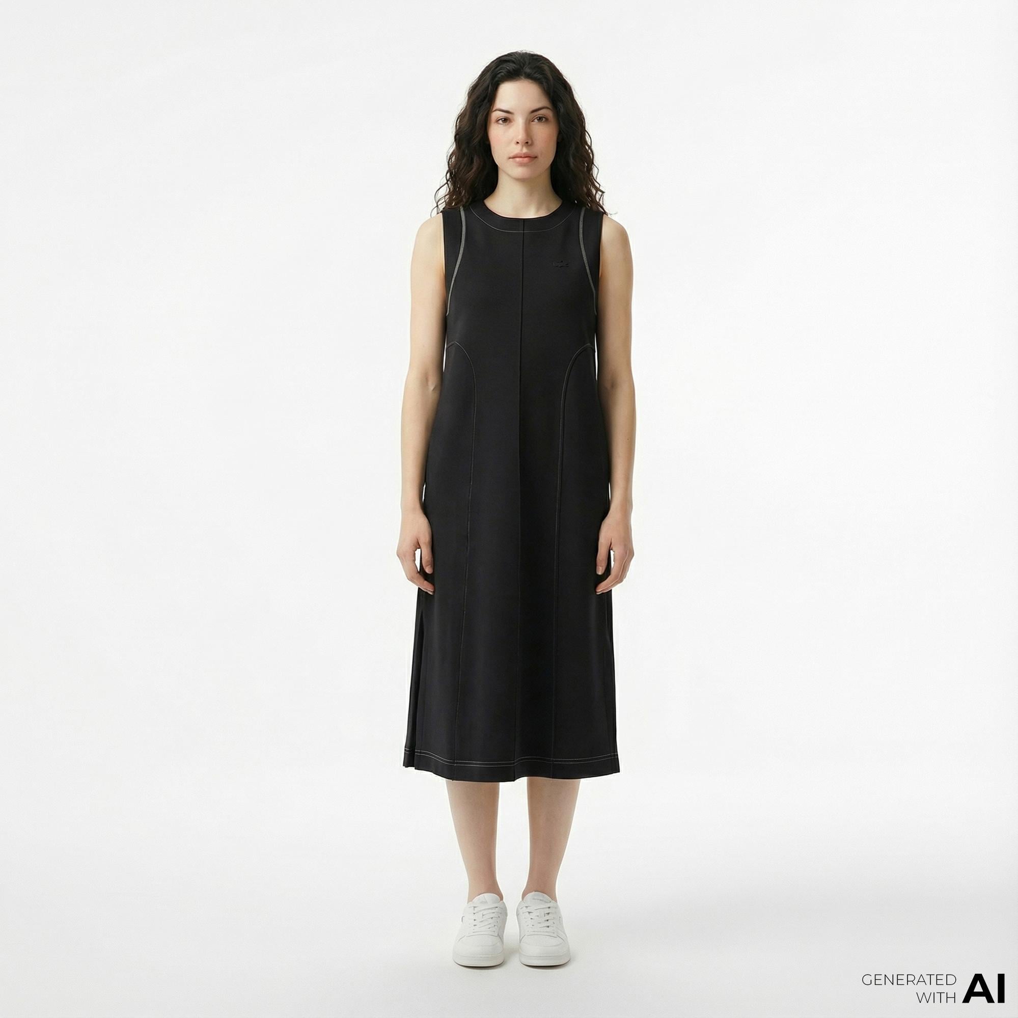 Lacoste Kadın Relaxed Fit Kolsuz Bisiklet Yaka Siyah Elbise