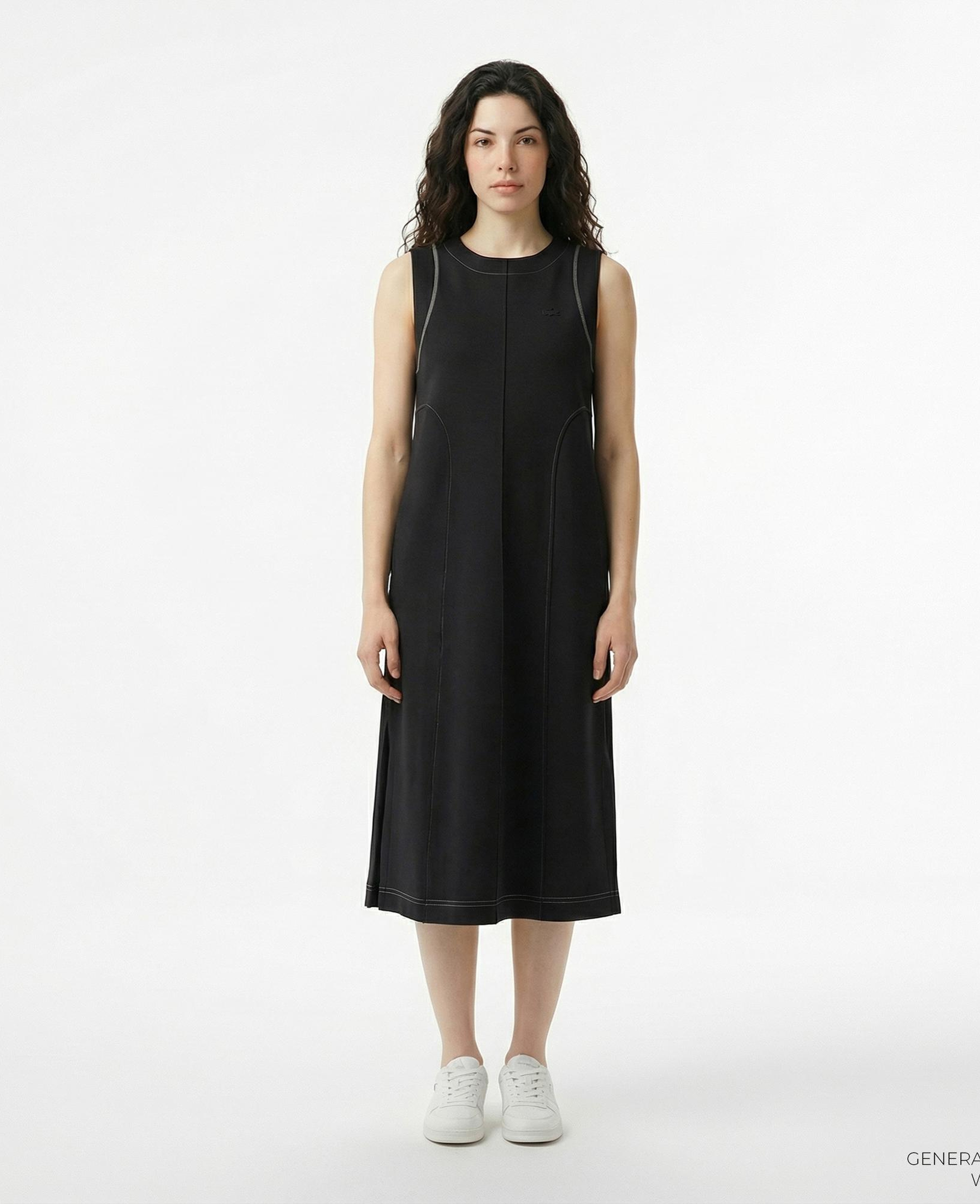 Lacoste Kadın Relaxed Fit Kolsuz Bisiklet Yaka Siyah Elbise