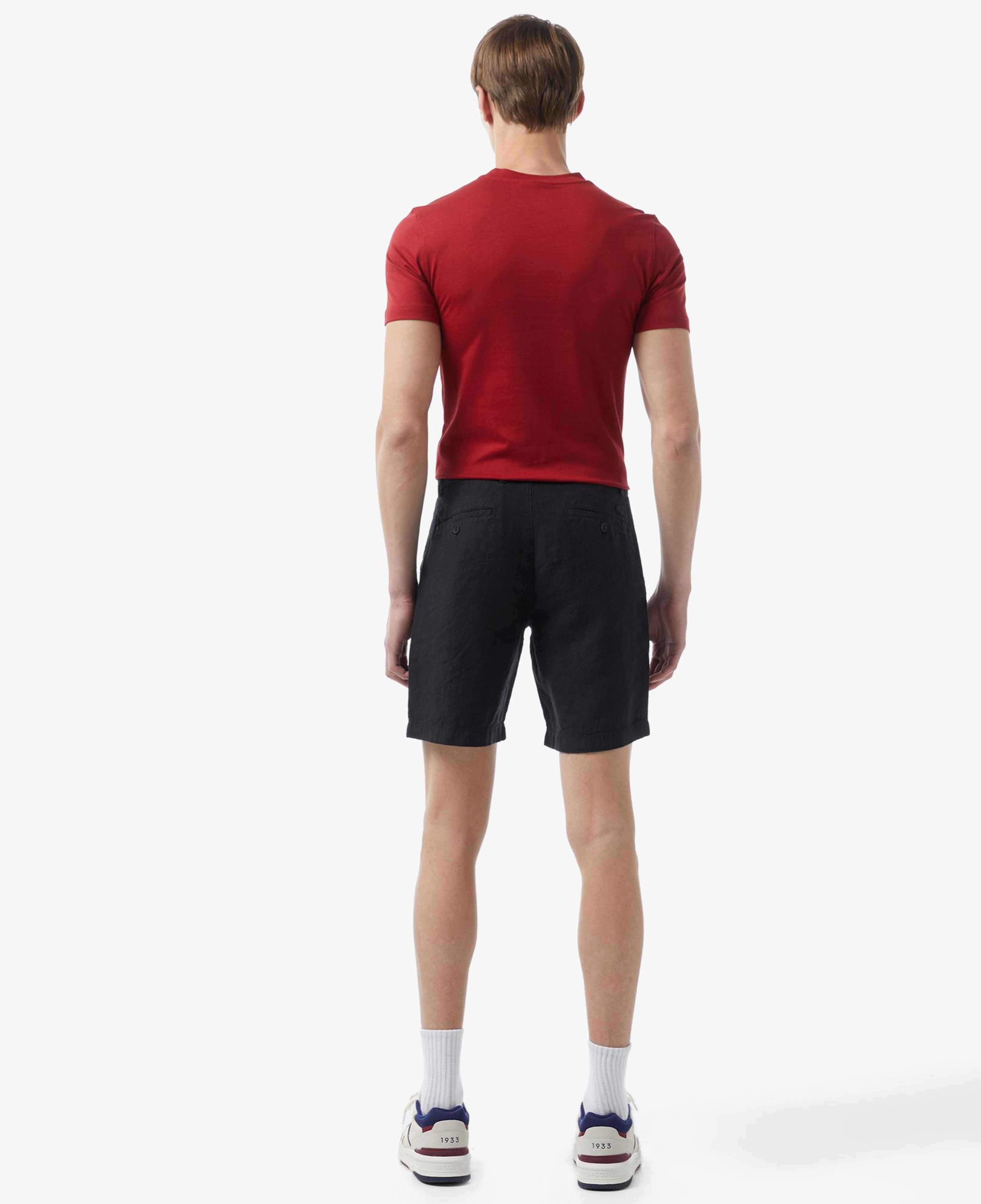 Erkek Slim Fit Keten Siyah Bermuda Şort