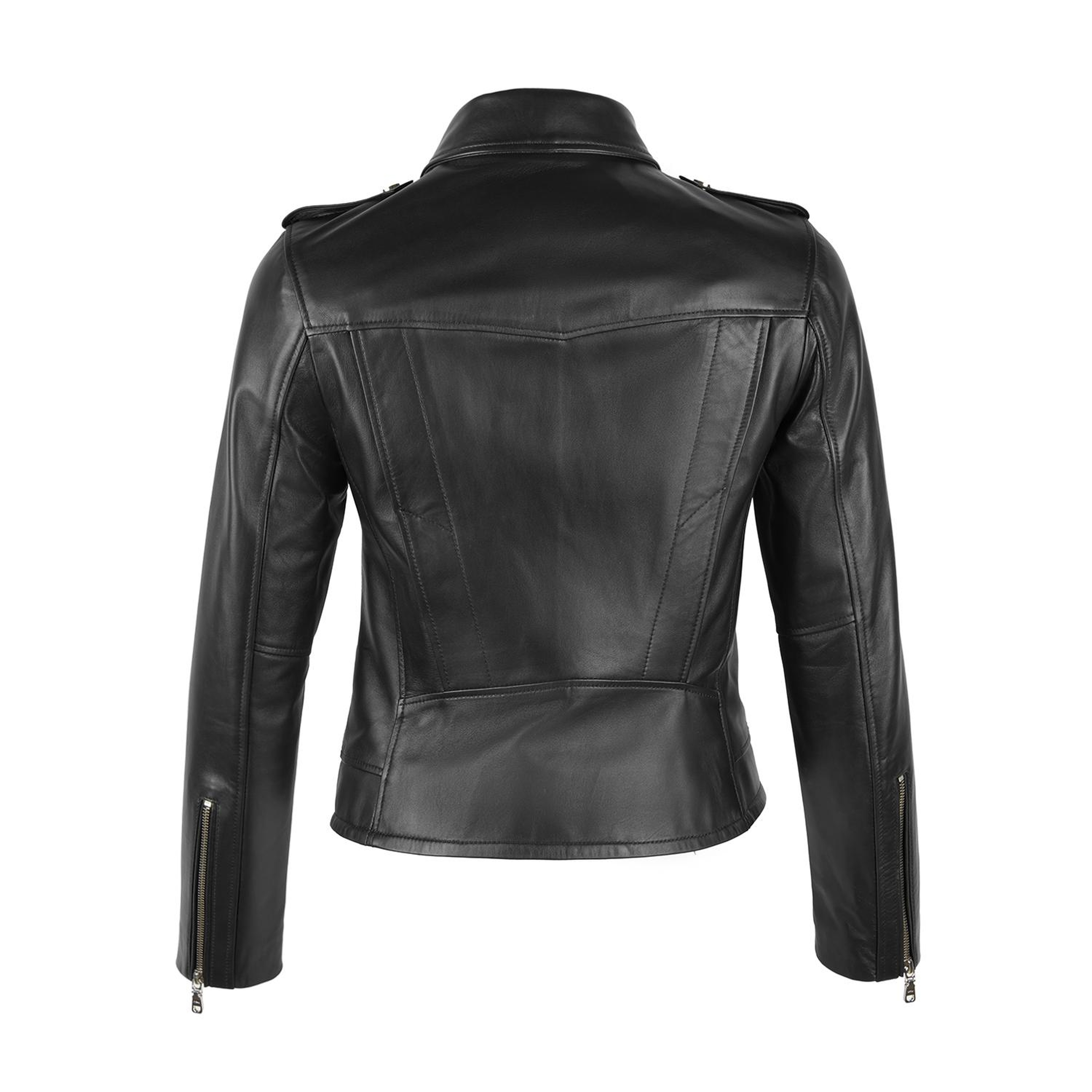 Amelia Siyah Kadın Biker Deri Ceket