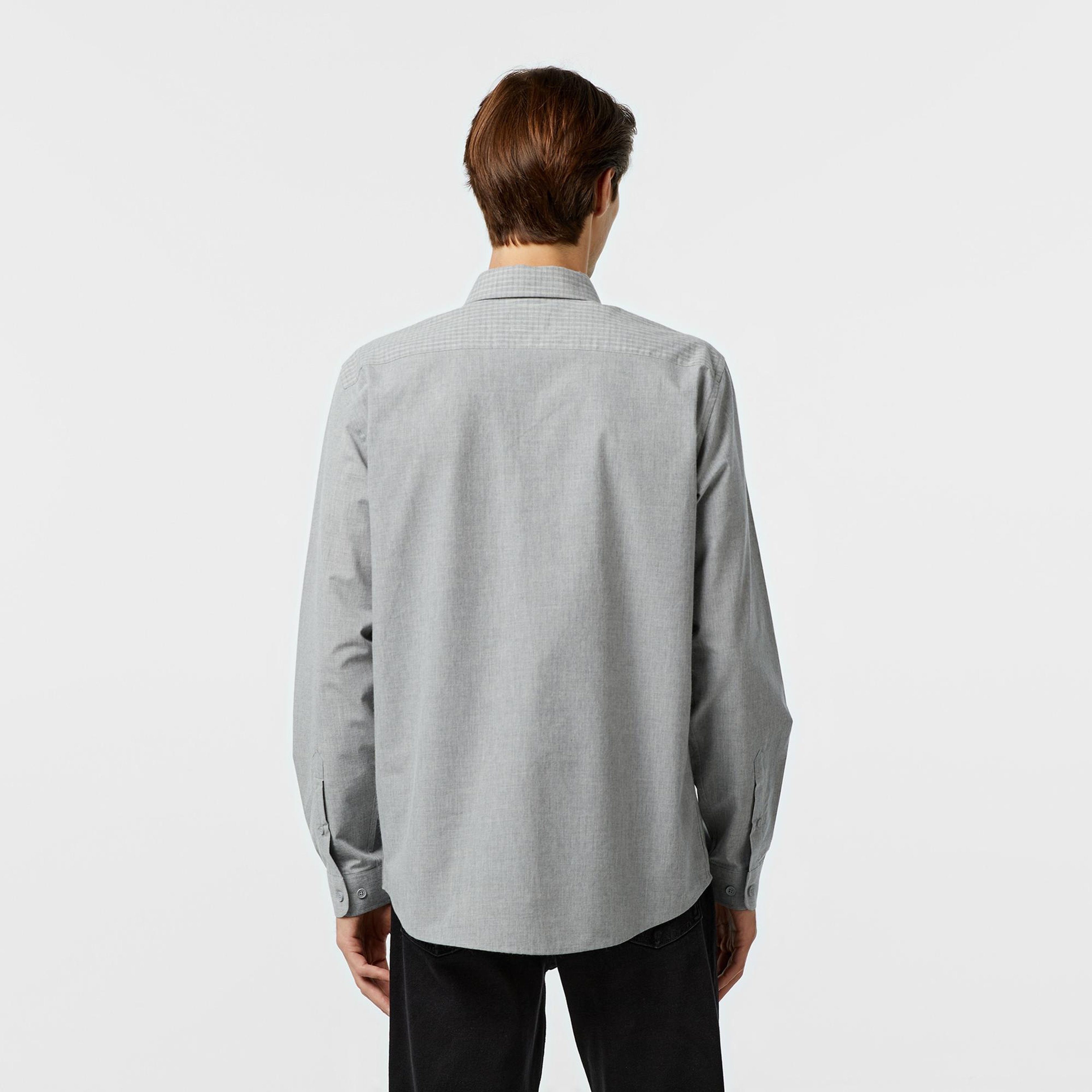 Lacoste Erkek Relaxed Fit Düğmeli Yaka Ekose Gri Gömlek