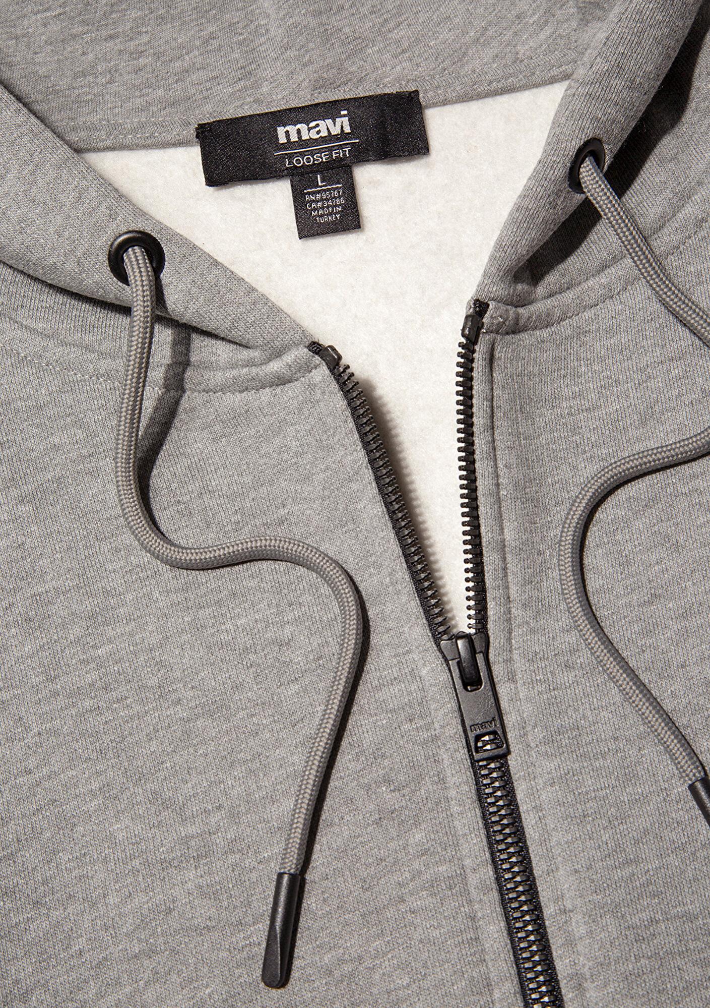 Mavi Mühür Logo Nakışlı Kapüşonlu Fermuarlı Gri Sweatshirt 066979-34686