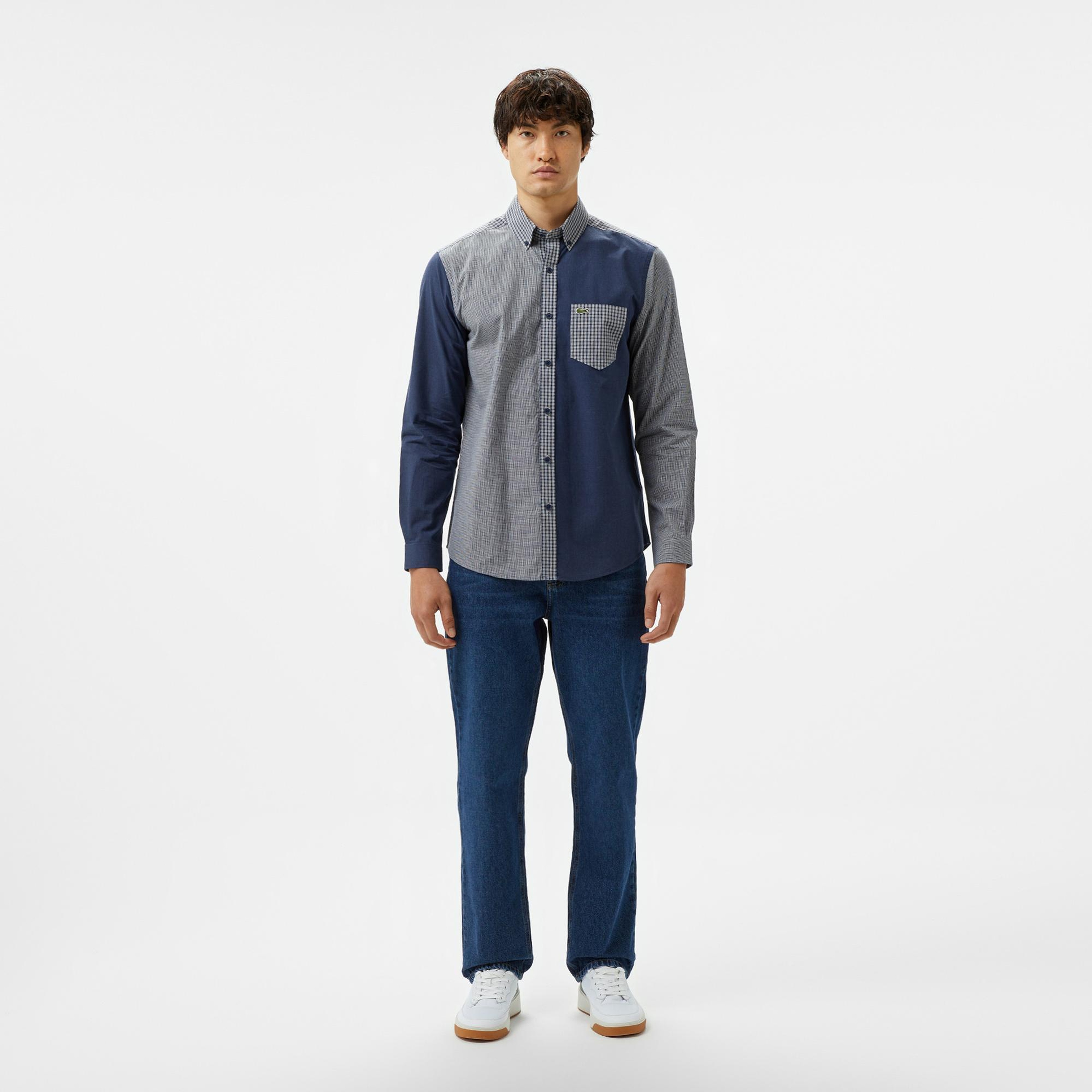 Lacoste Erkek Relaxed Fit Düğmeli Yaka Ekose Lacivert Gömlek