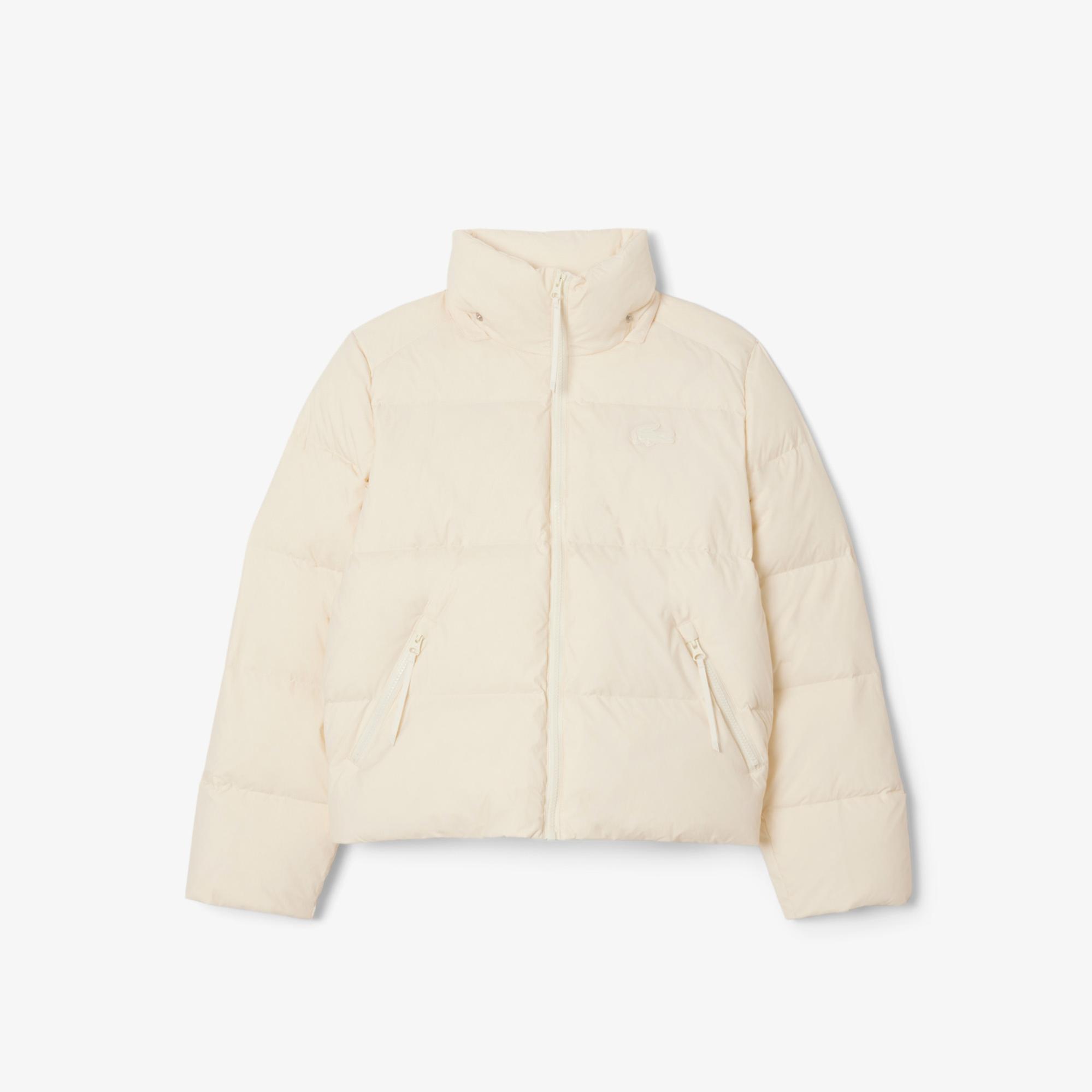 Lacoste Kadın Relaxed Fit Kapüşonlu Krem Şişme Mont