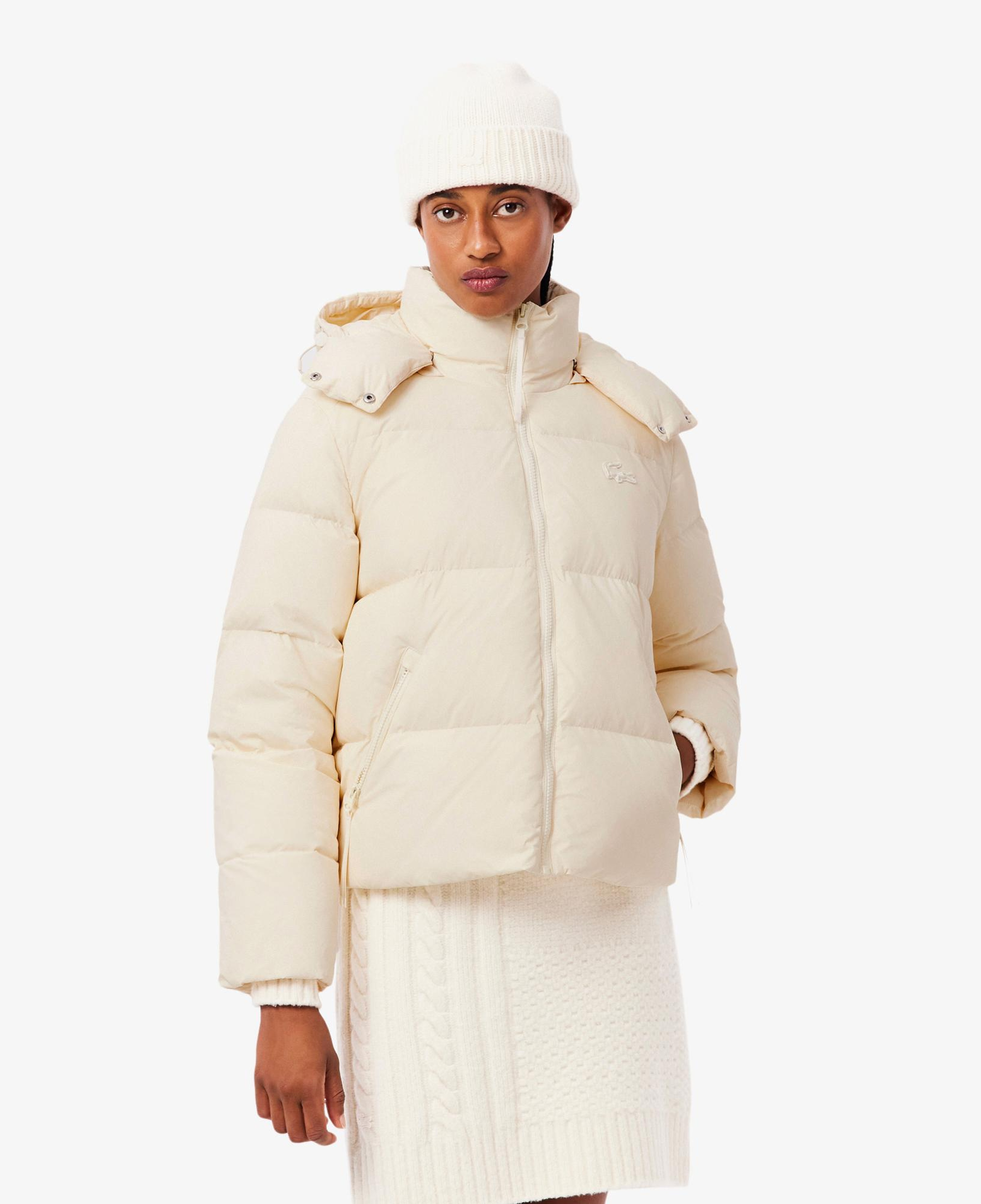 Lacoste Kadın Relaxed Fit Kapüşonlu Krem Şişme Mont