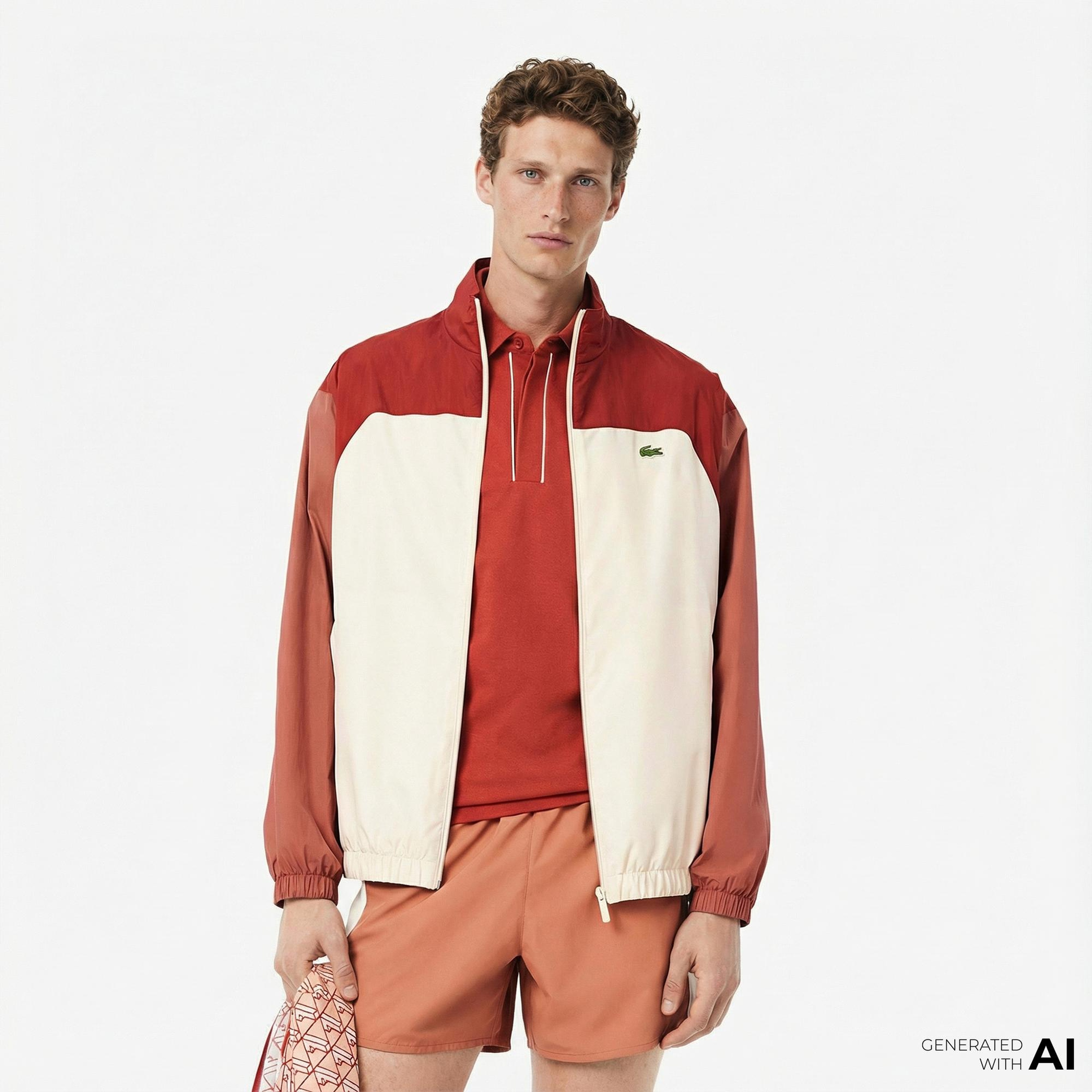 Lacoste Erkek Dik Yaka Renk Bloklu Bordo Ceket