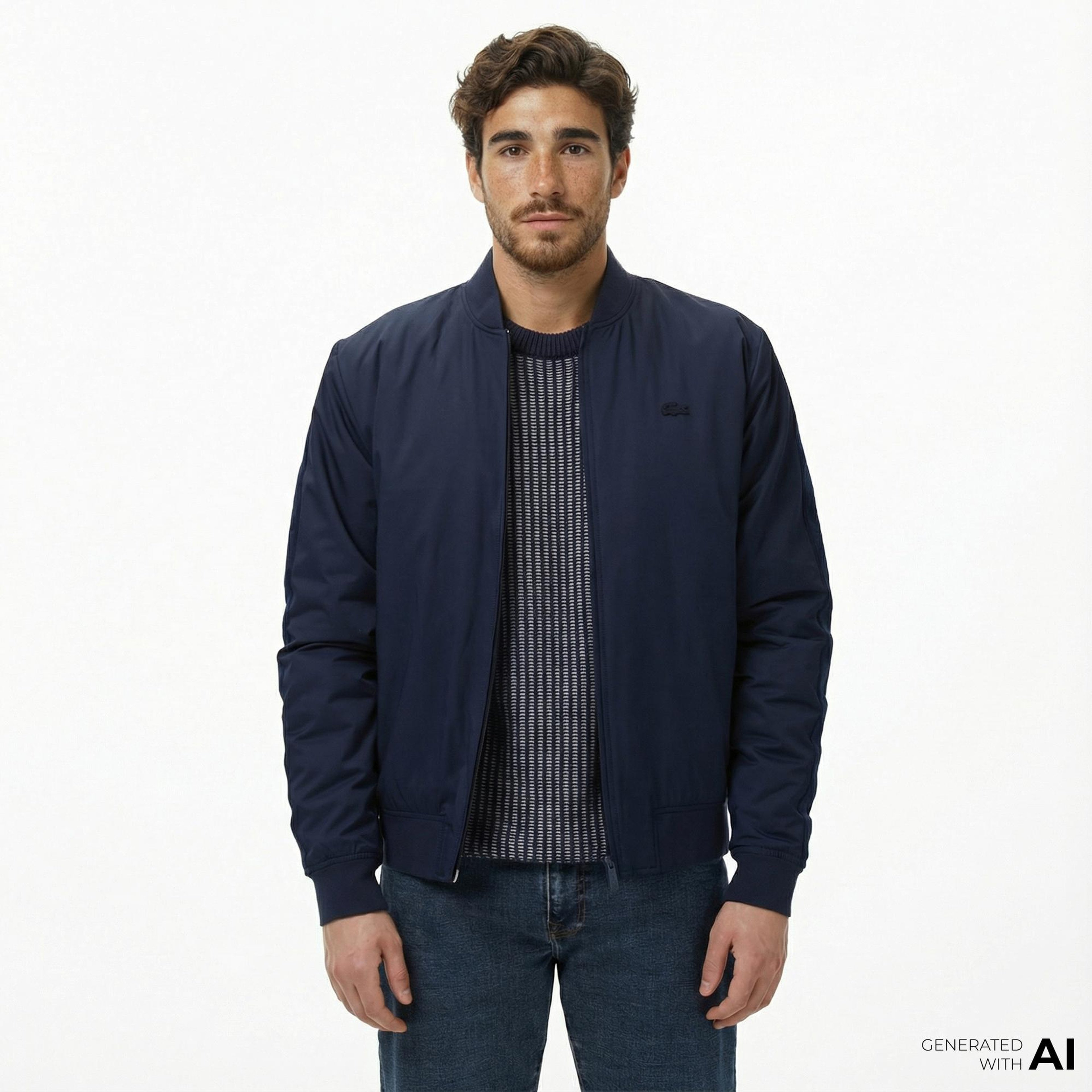 Lacoste Erkek Dik Yaka Lacivert Bomber Ceket