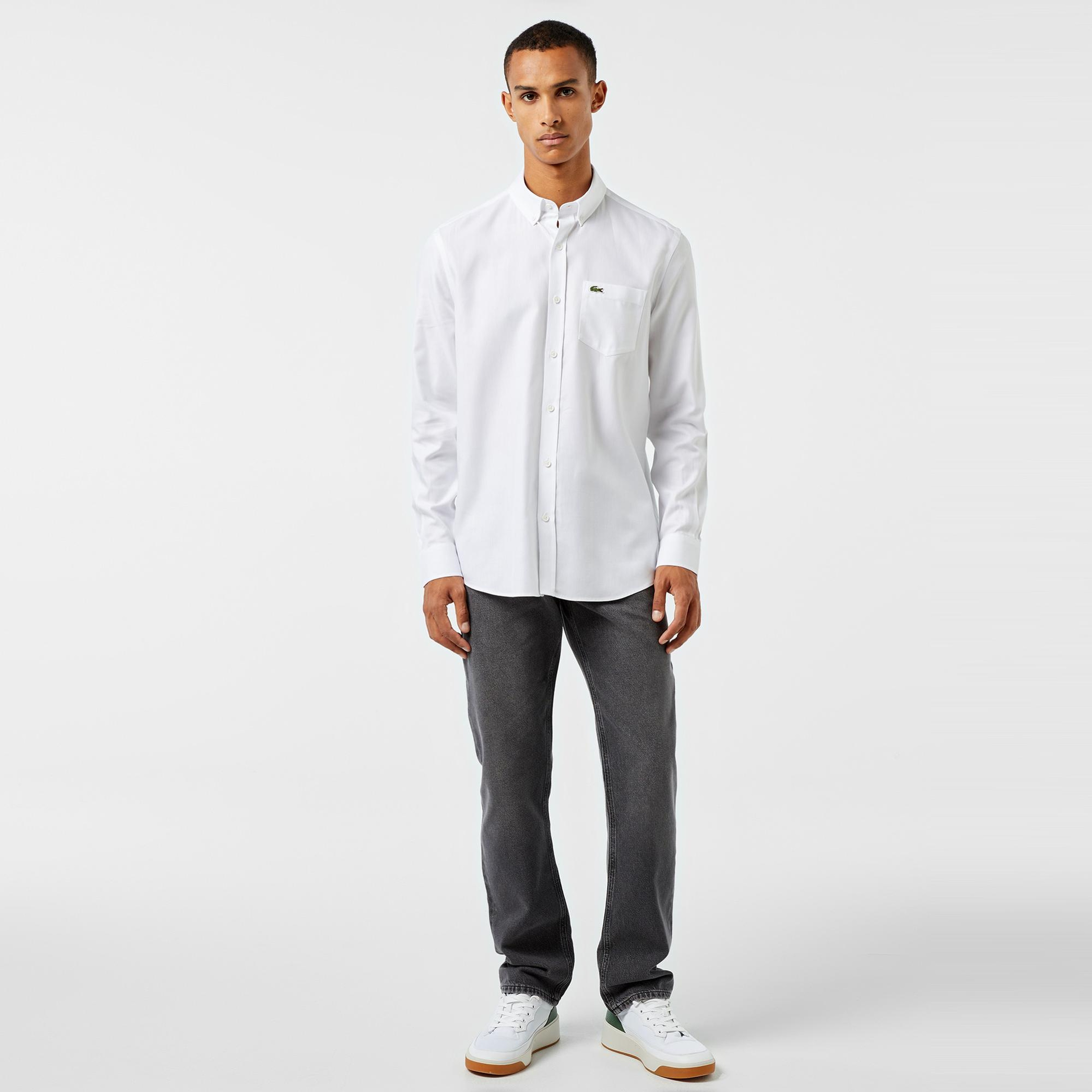 Lacoste Erkek Slim Fit Düğmeli Yaka Beyaz Gömlek