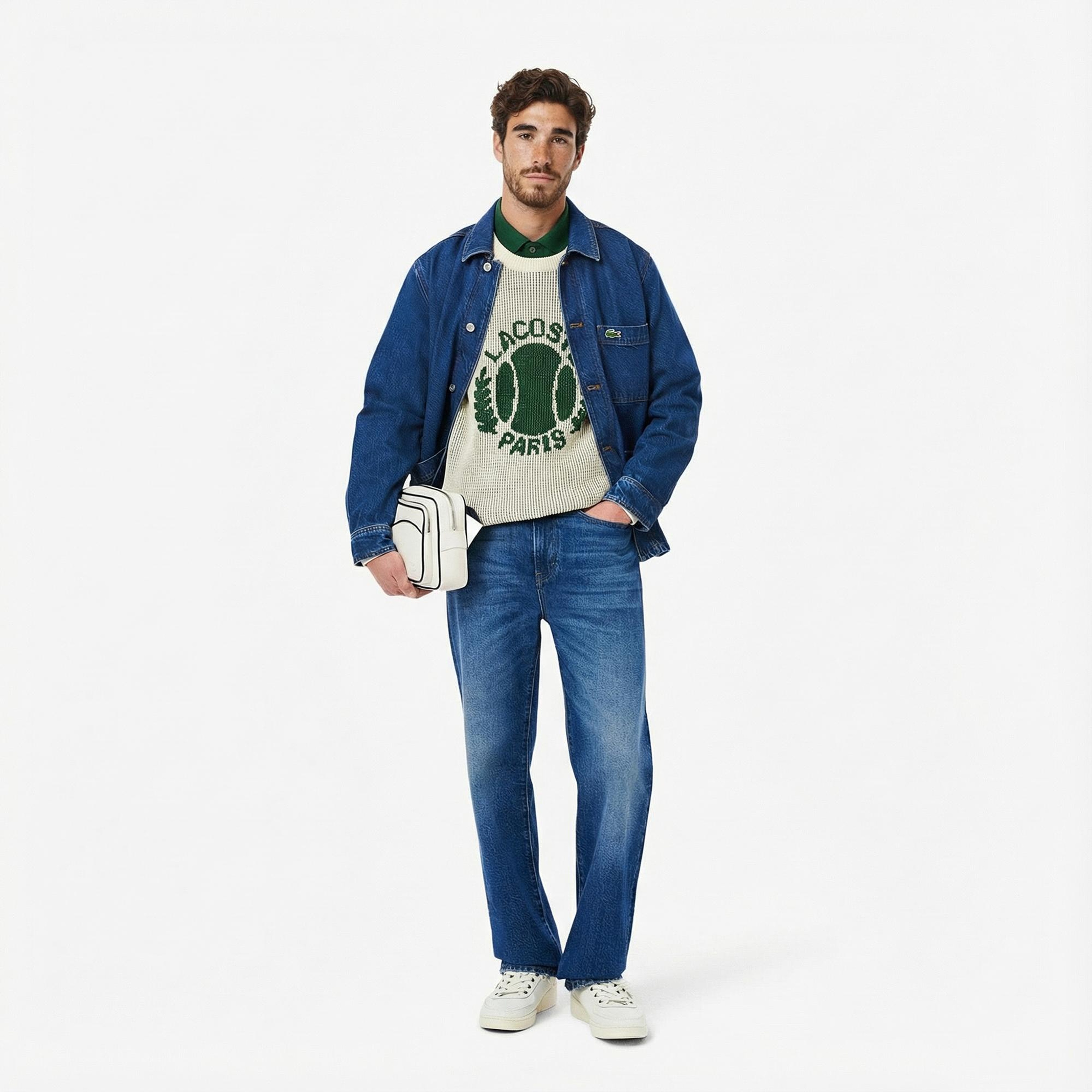 Lacoste Erkek Oversize Fit Gömlek Yaka Denim Koyu Mavi Ceket