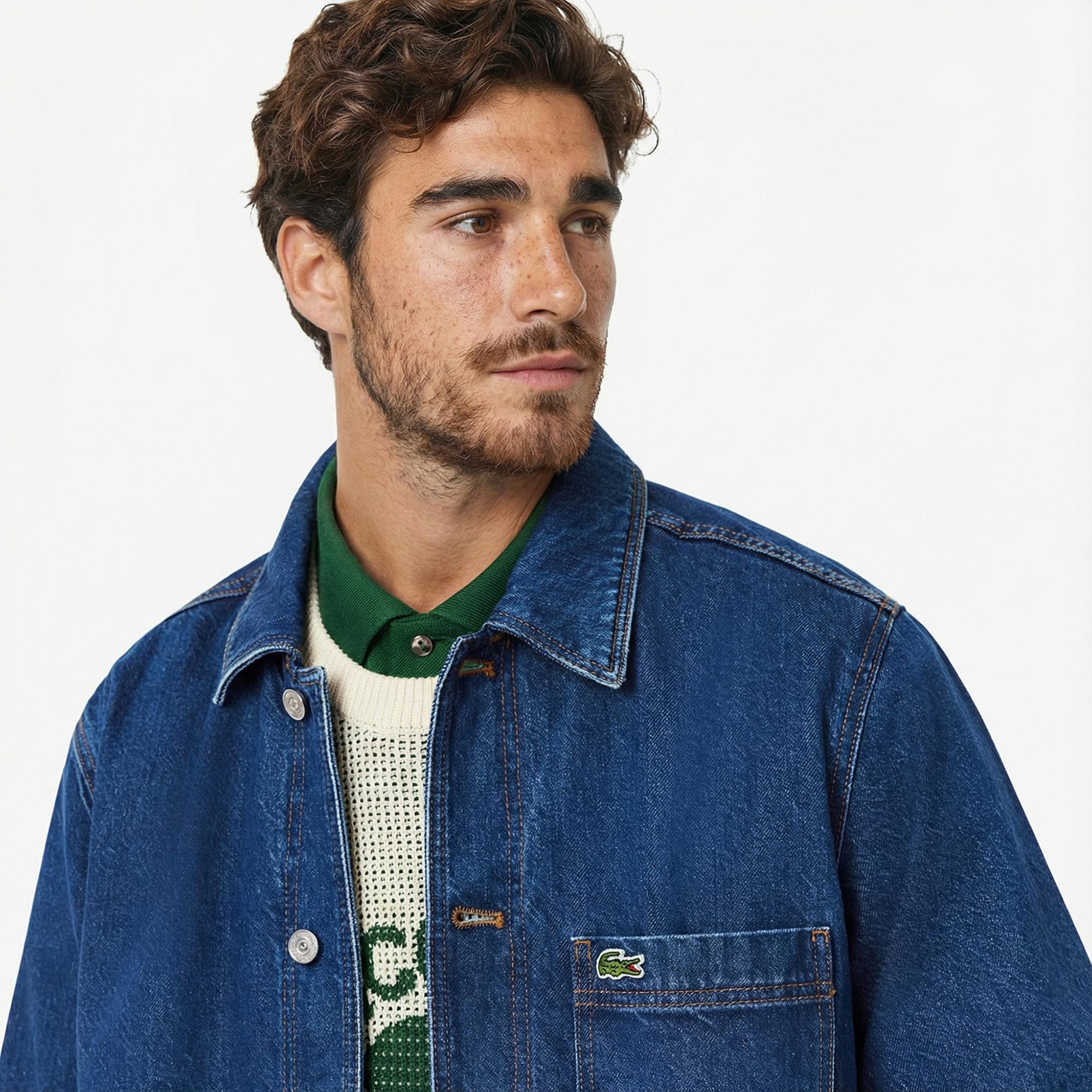 Lacoste Erkek Oversize Fit Gömlek Yaka Denim Koyu Mavi Ceket