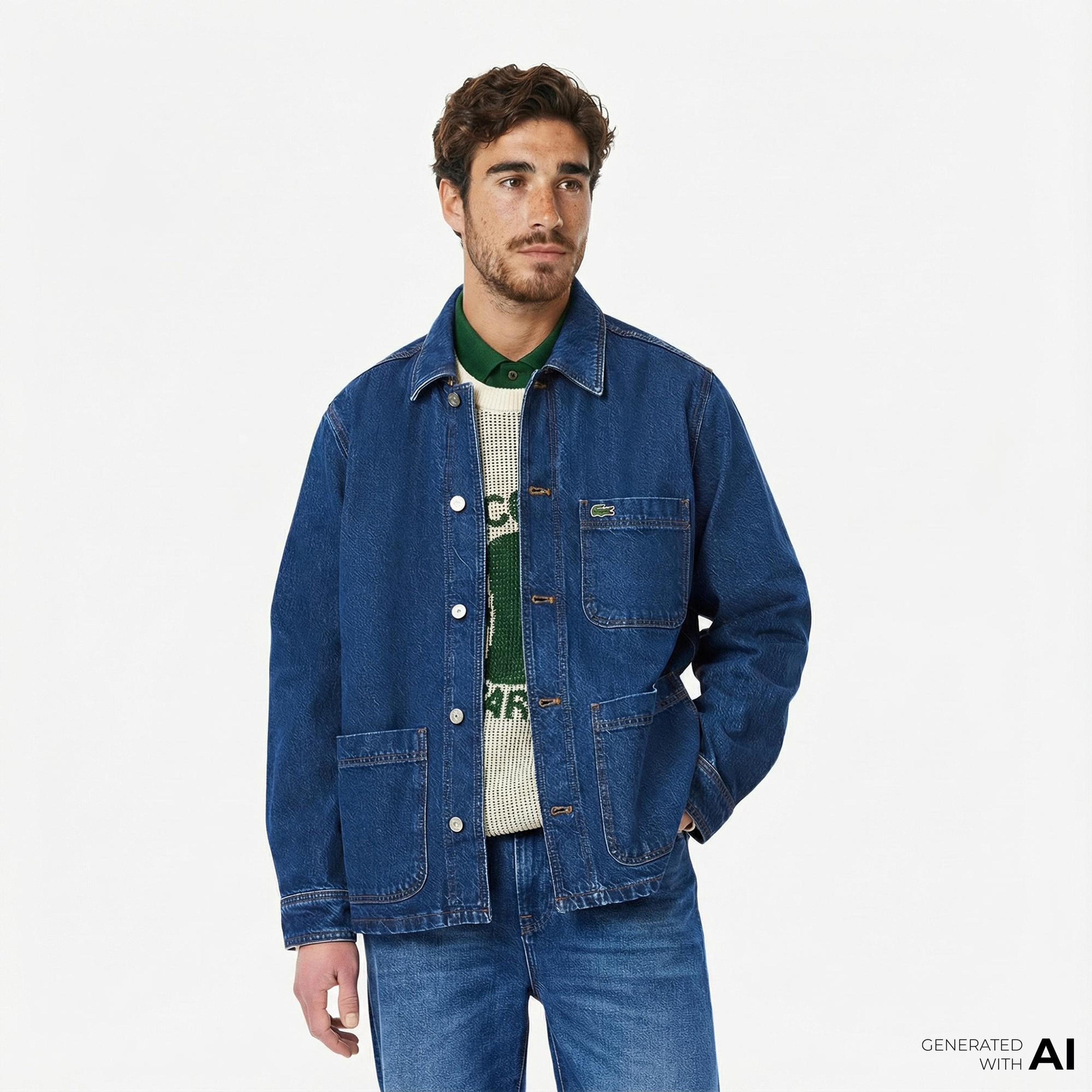 Lacoste Erkek Oversize Fit Gömlek Yaka Denim Koyu Mavi Ceket