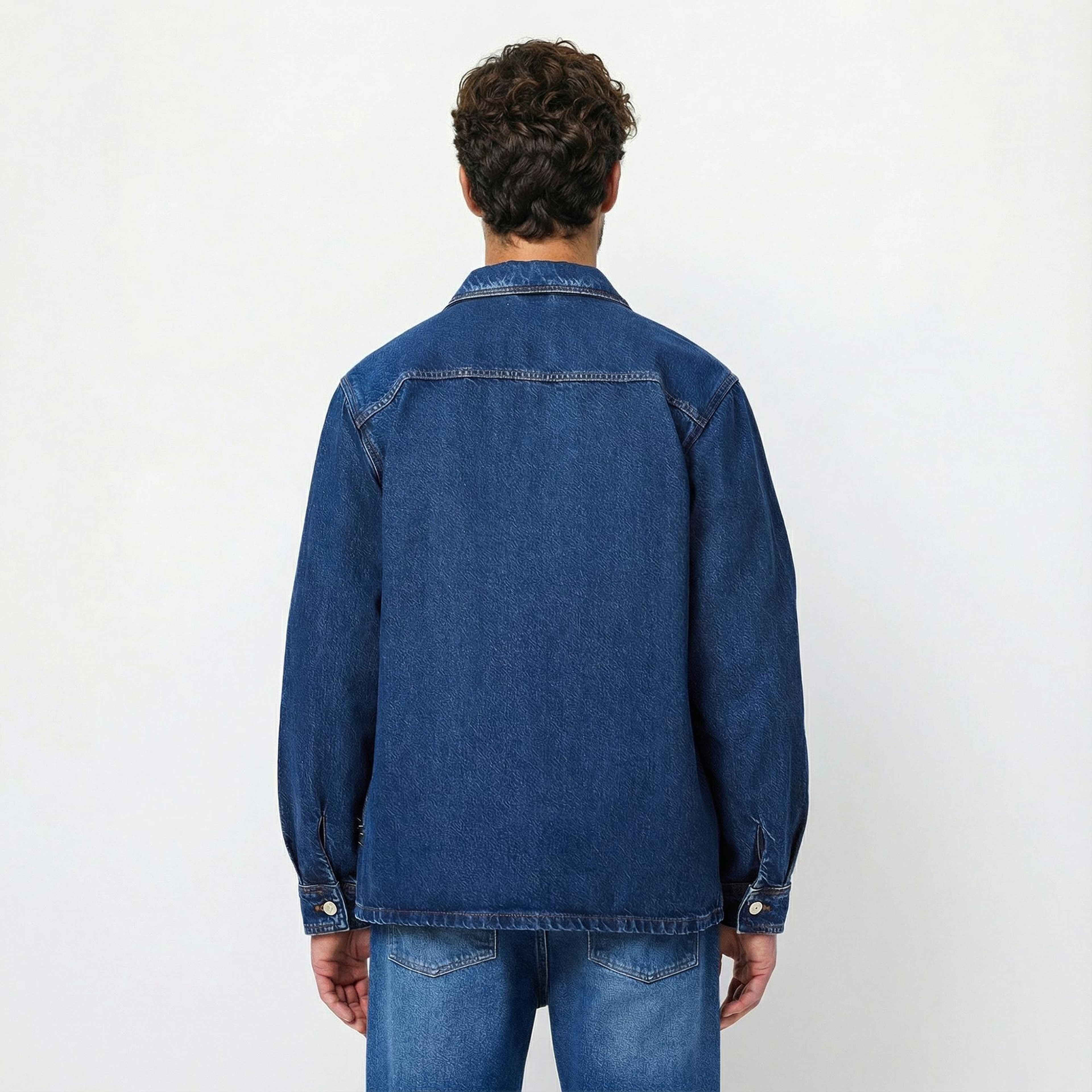 Lacoste Erkek Oversize Fit Gömlek Yaka Denim Koyu Mavi Ceket