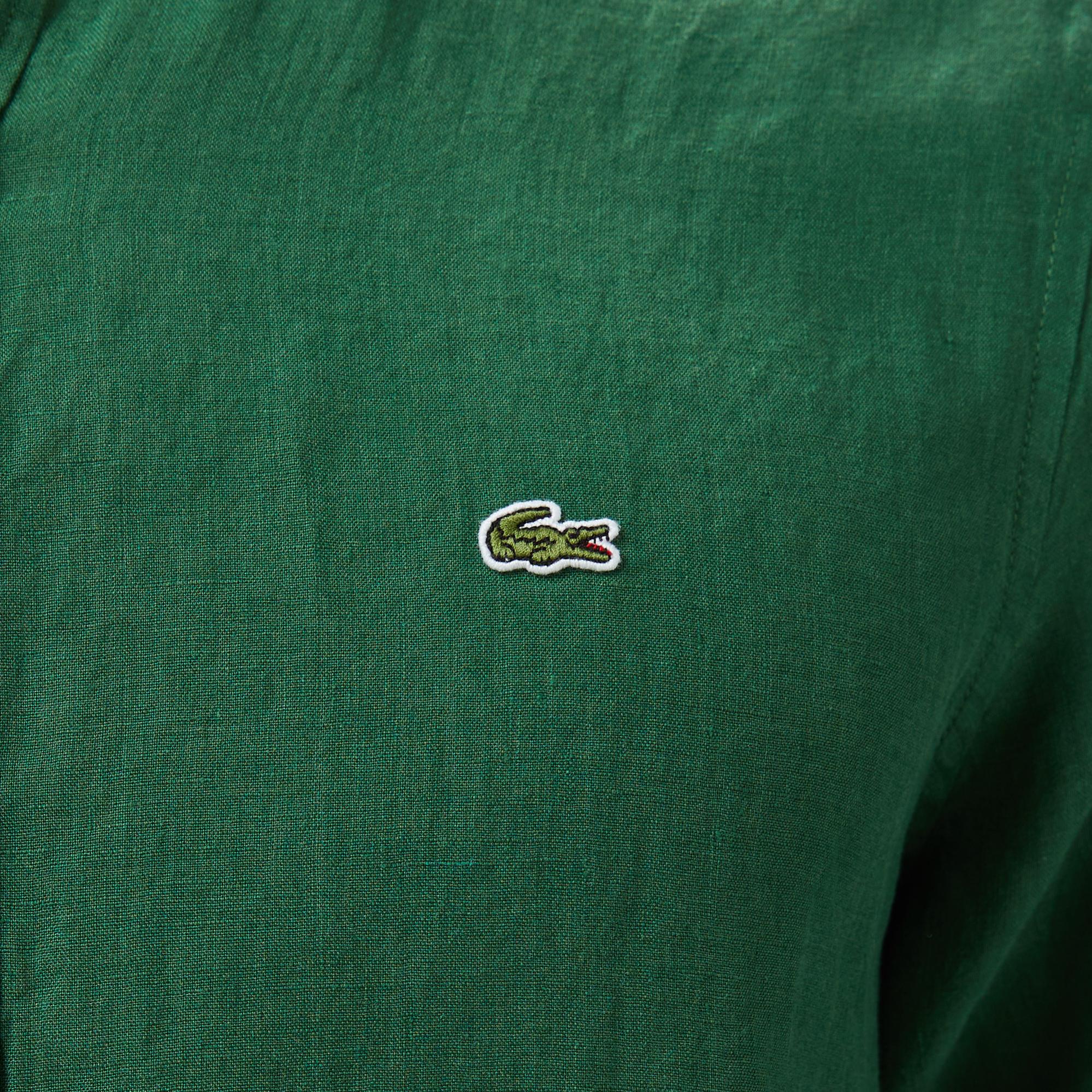 Lacoste Erkek Regular Fit Düğmeli Yaka Keten Koyu Yeşil Gömlek