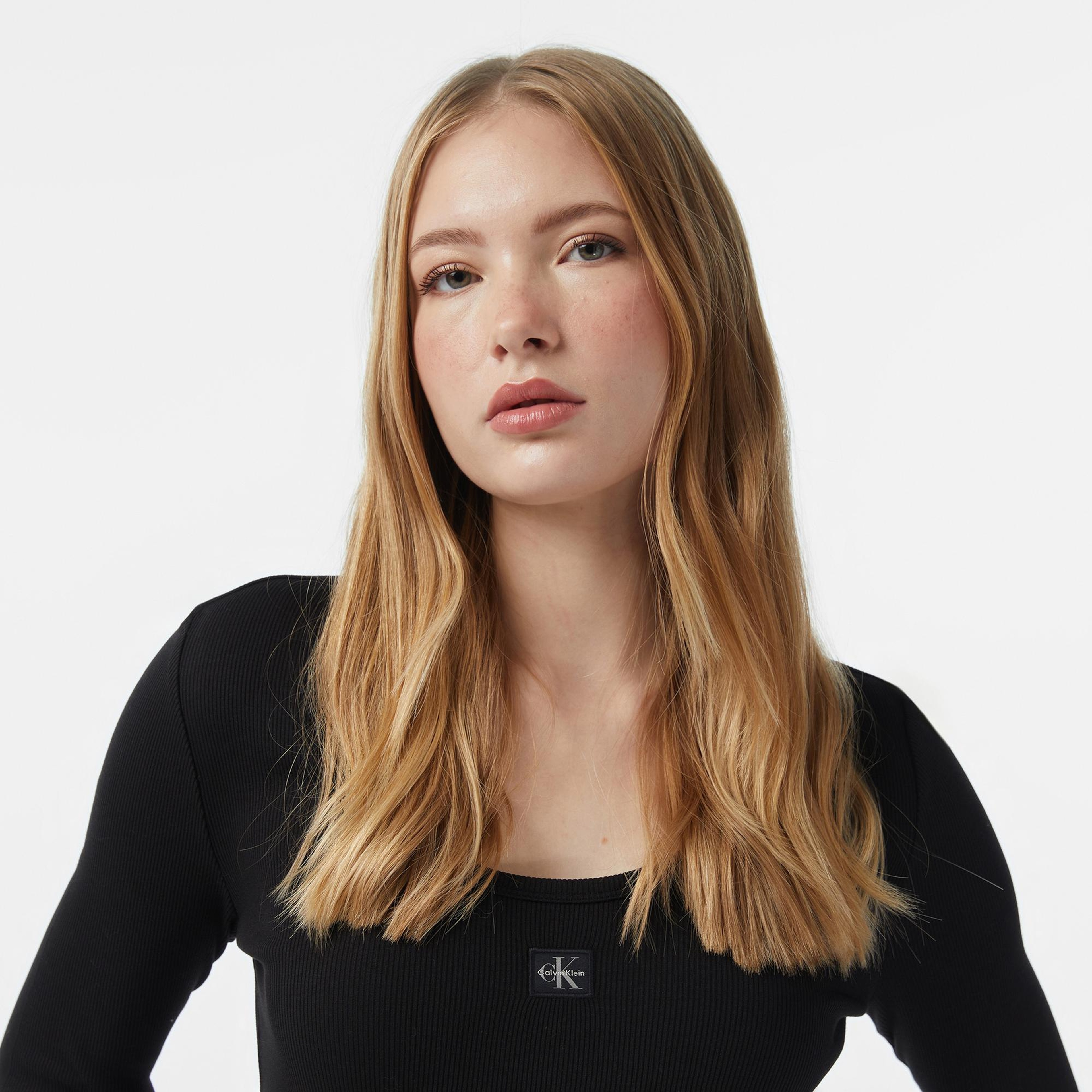 Calvin Klein Woven Label Kadın Siyah T-Shirt