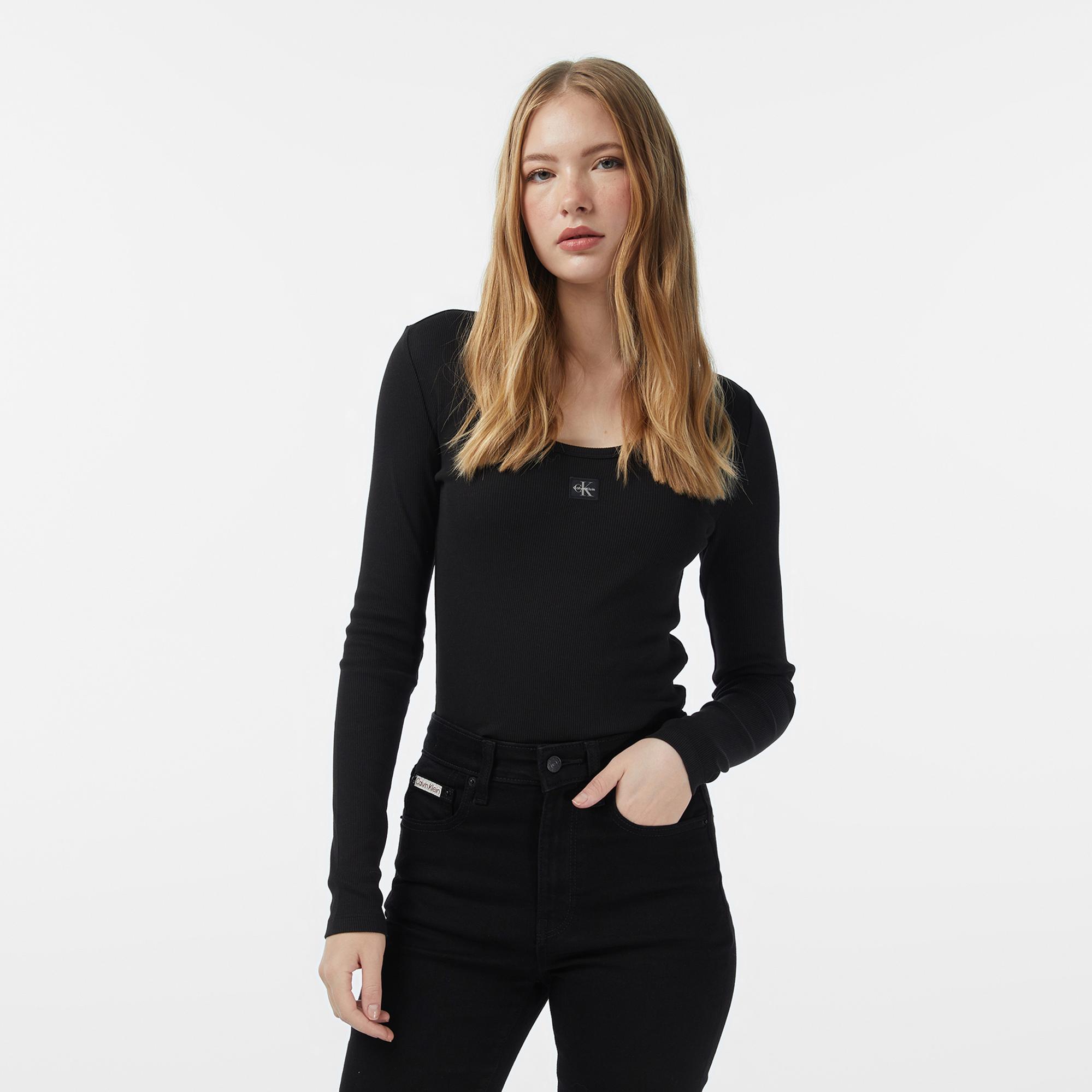 Calvin Klein Woven Label Kadın Siyah T-Shirt