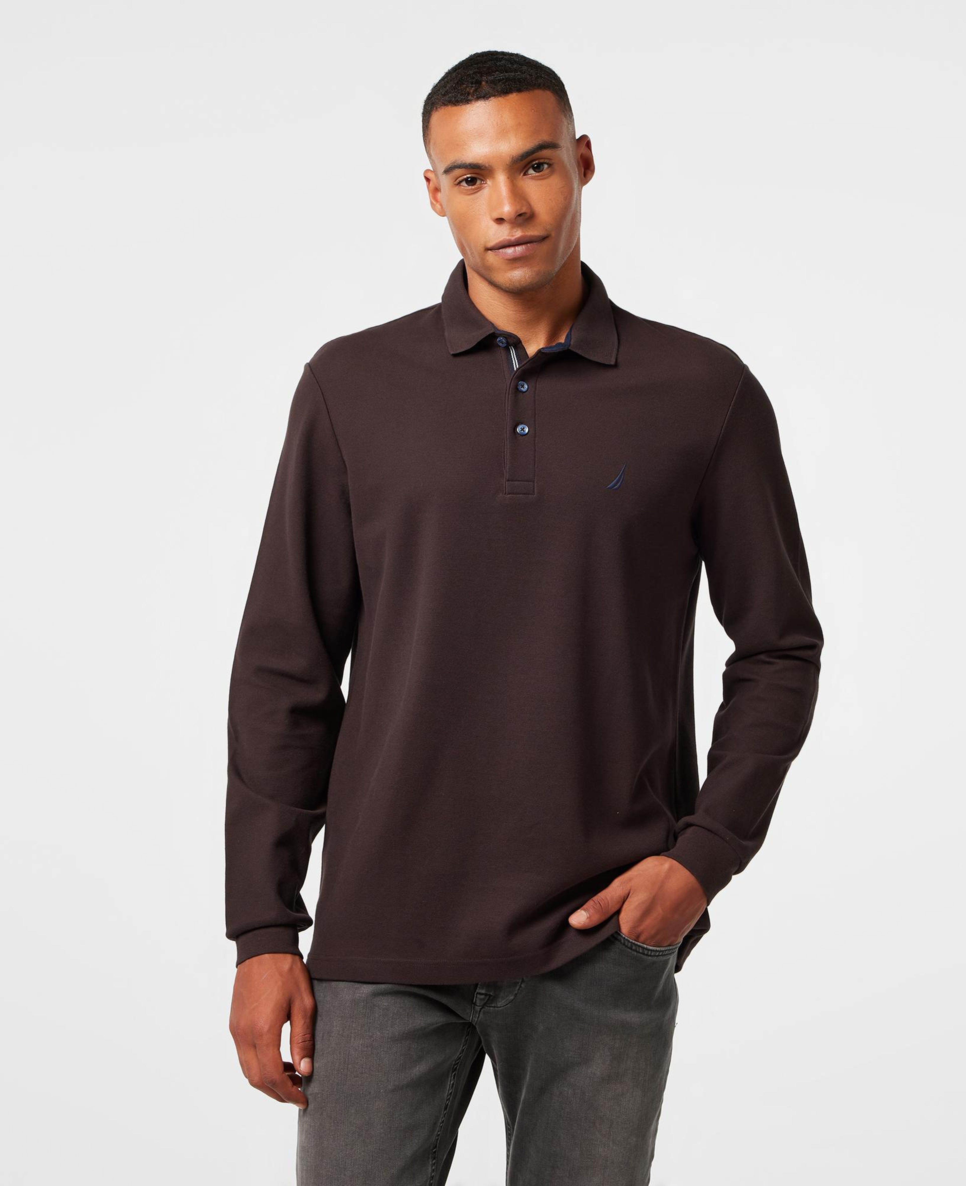 Nautica Erkek Kahverengi Uzun Kollu Polo Yaka T-Shirt
