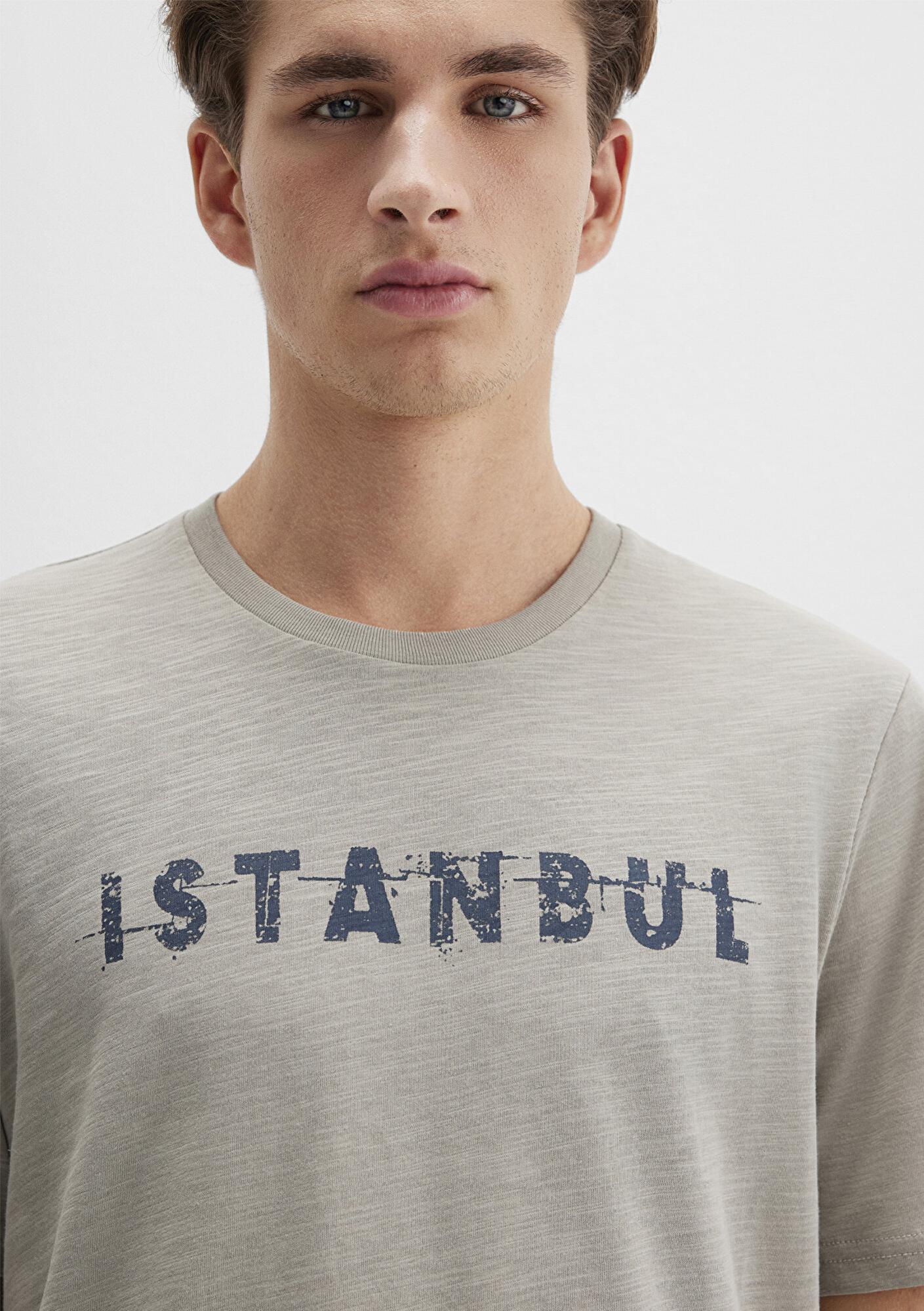 Mavi İstanbul Baskılı Bej Tişört Slim Fit / Dar Kesim 066282-31935