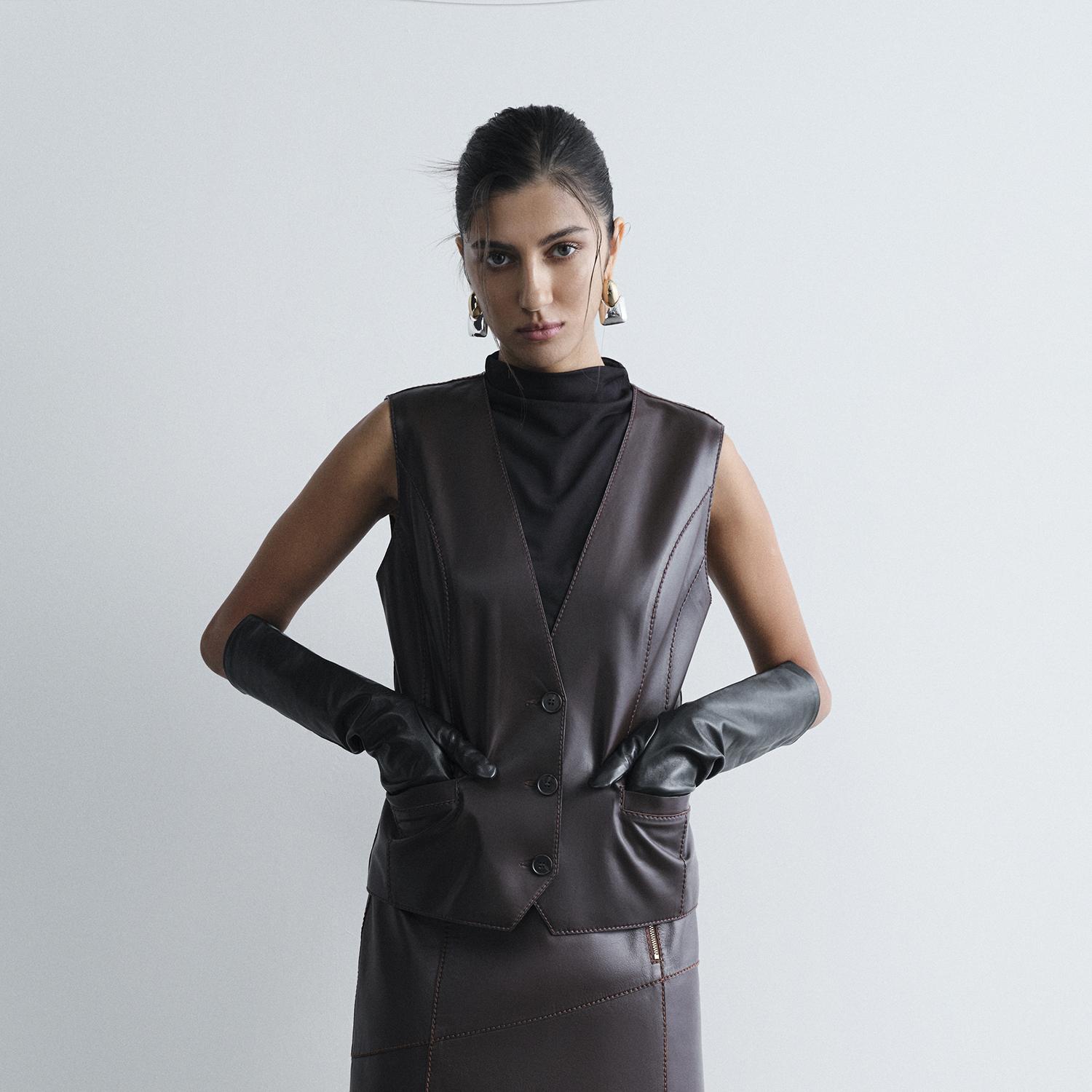 DESA Kadın Acı Kahve Uzun Deri Eldiven