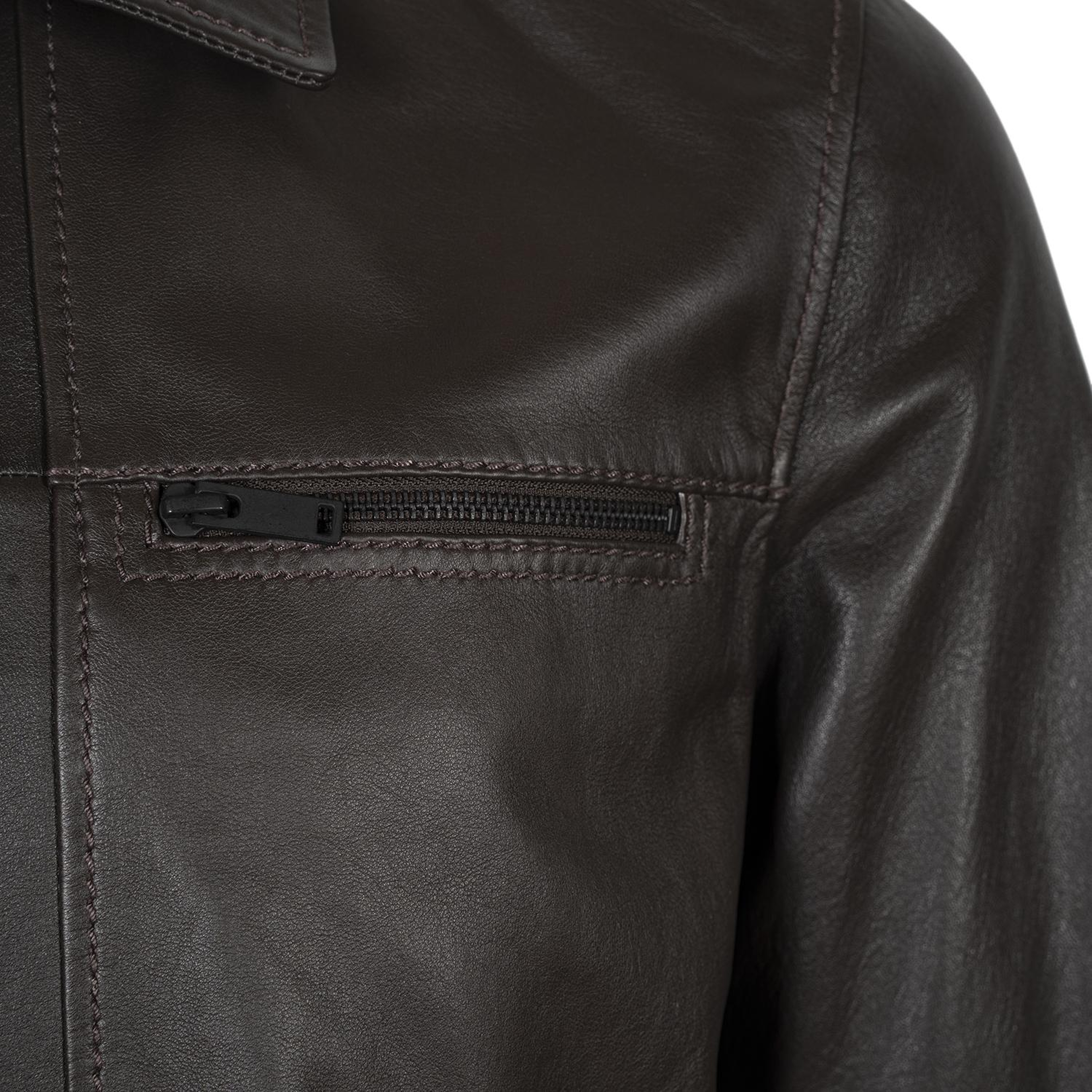 Erkek Kahve Gömlek Yakalı Deri Ceket