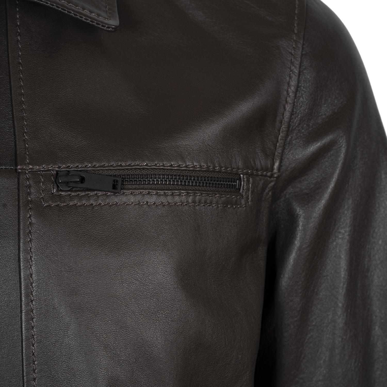 Erkek Kahve Gömlek Yakalı Deri Ceket