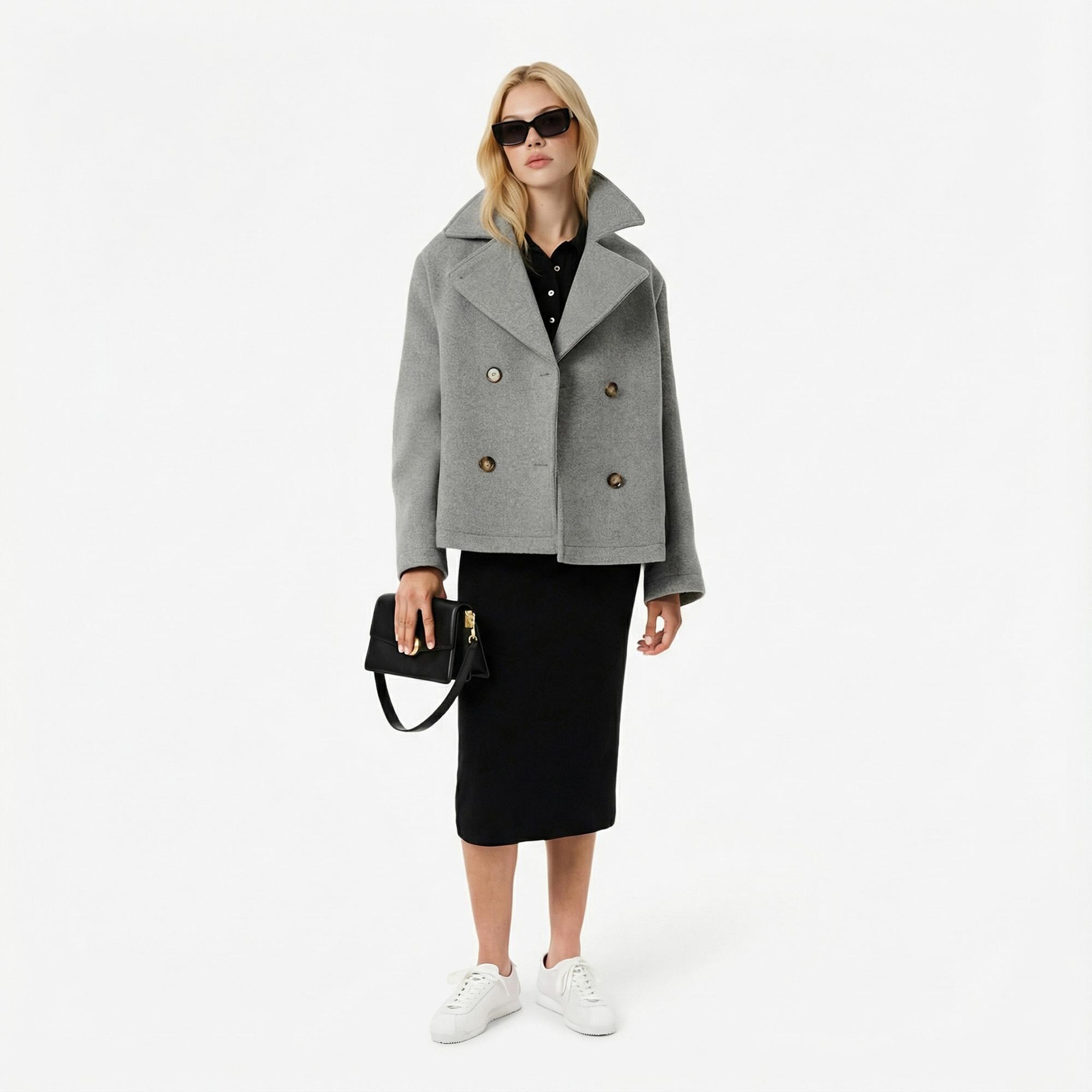 Lacoste Kadın Oversize Fit Koyu Gri Kaban