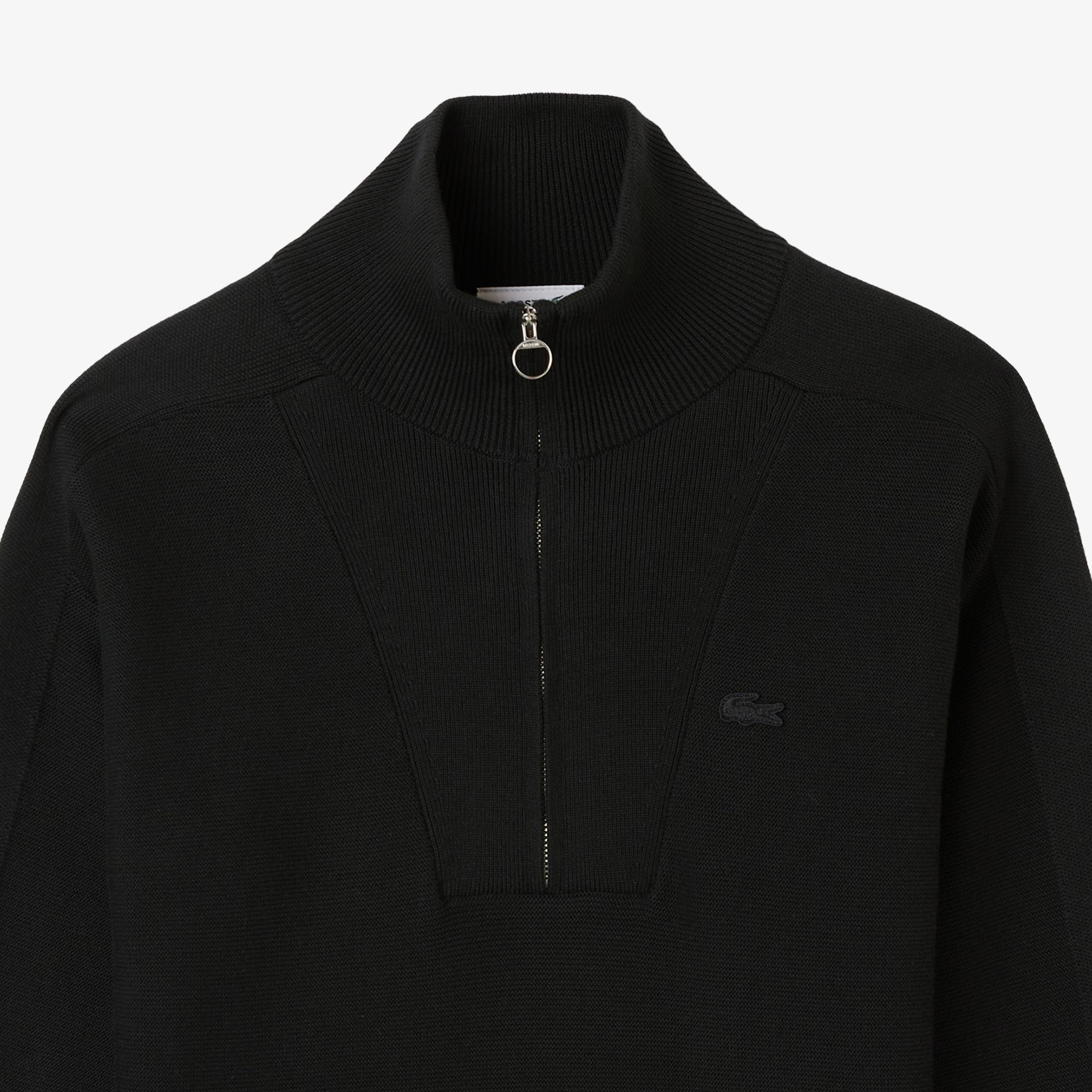 Lacoste Kadın Classic Fit Yarım Fermuarlı Siyah Kazak