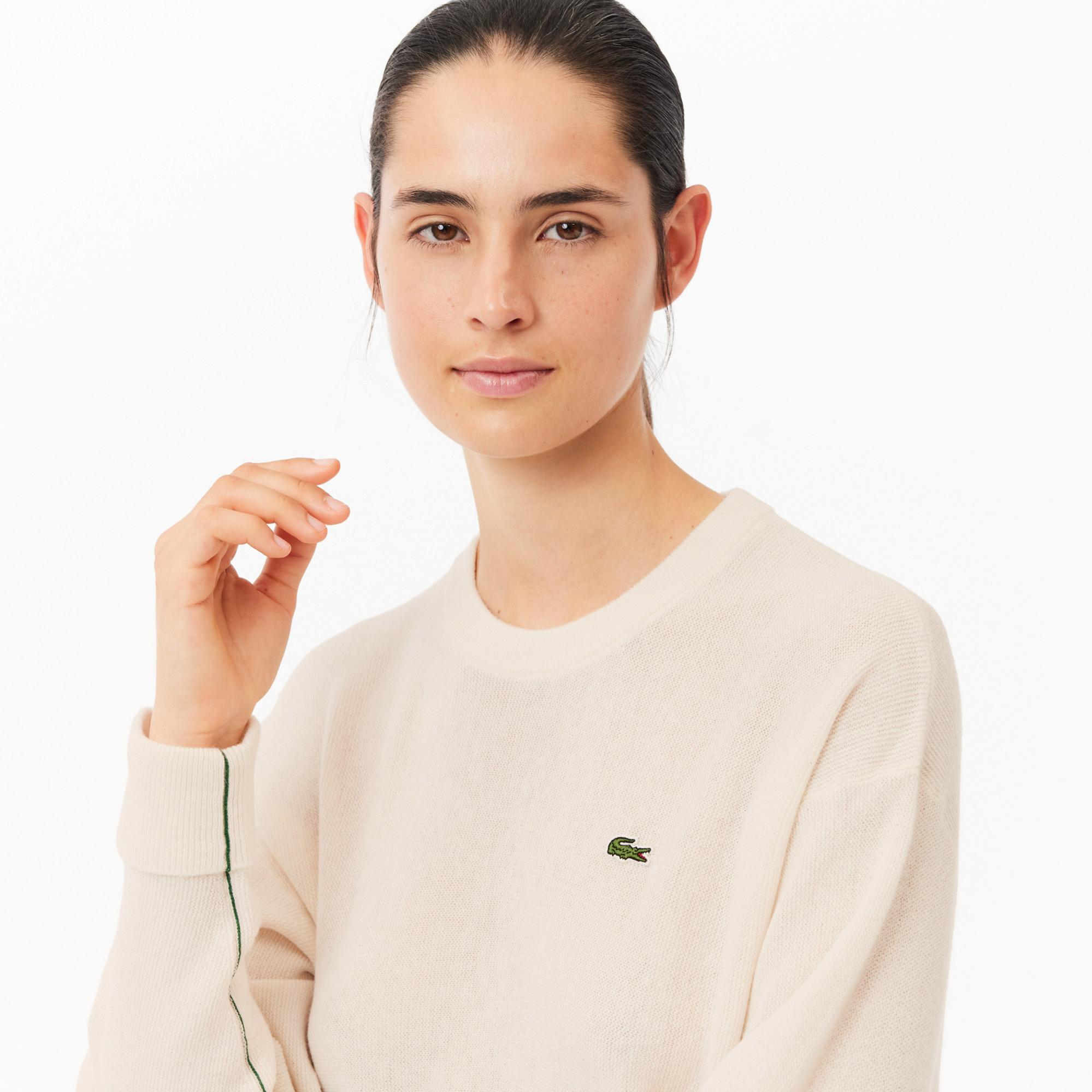 Kadın Relaxed Fit Bisiklet Yaka Yün Krem Triko