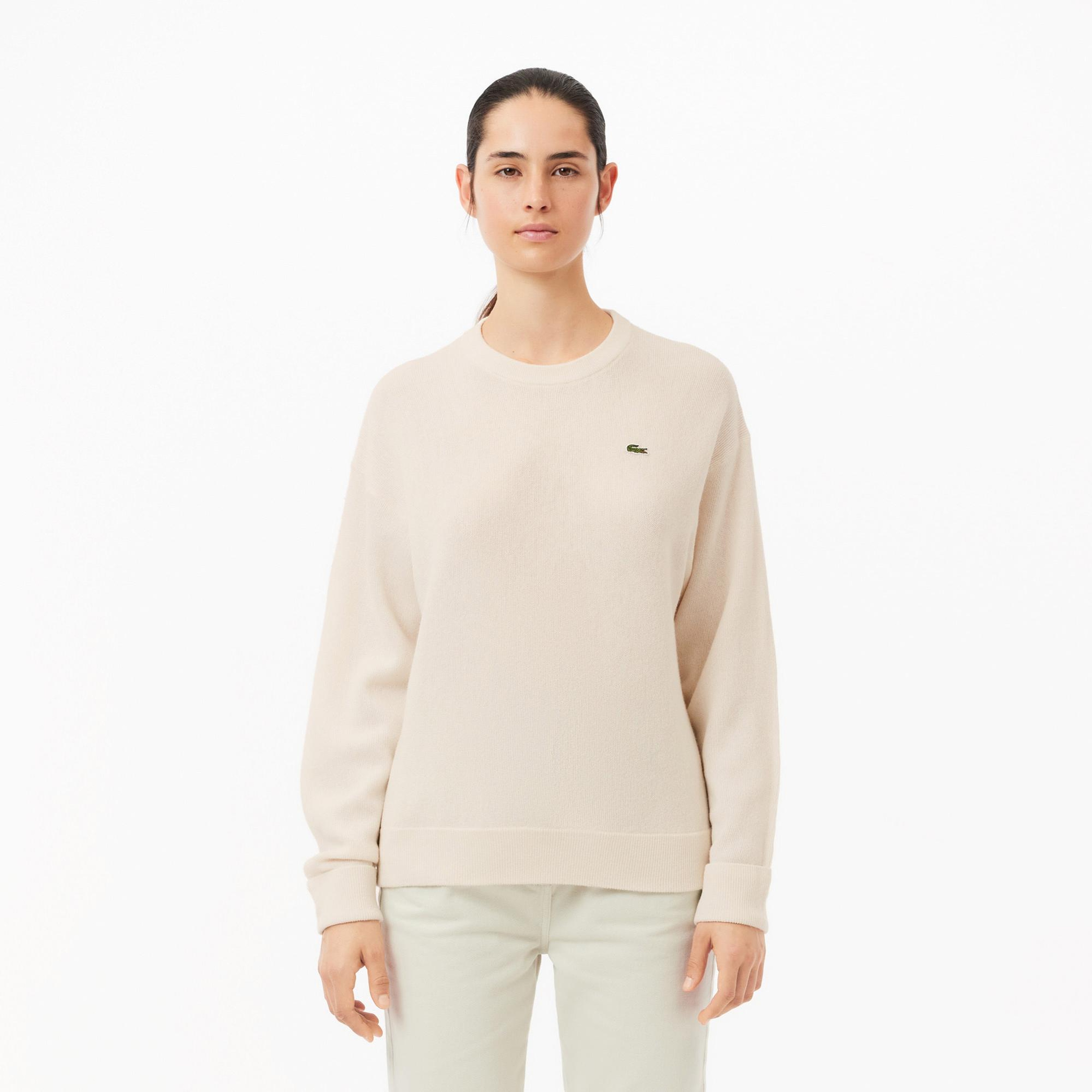 Kadın Relaxed Fit Bisiklet Yaka Yün Krem Triko